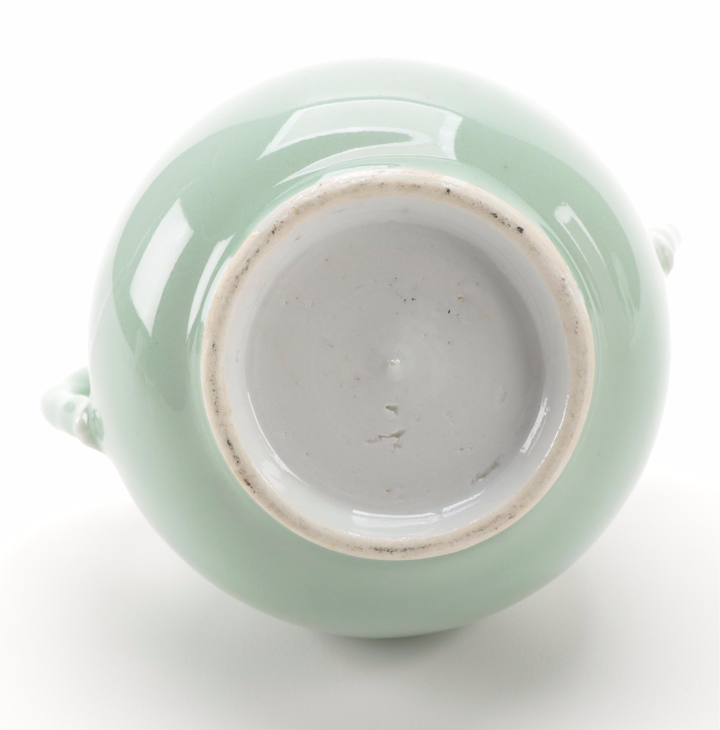 Chinese Famille Verte Ginger Jar with Japanese Handled Celadon Jar