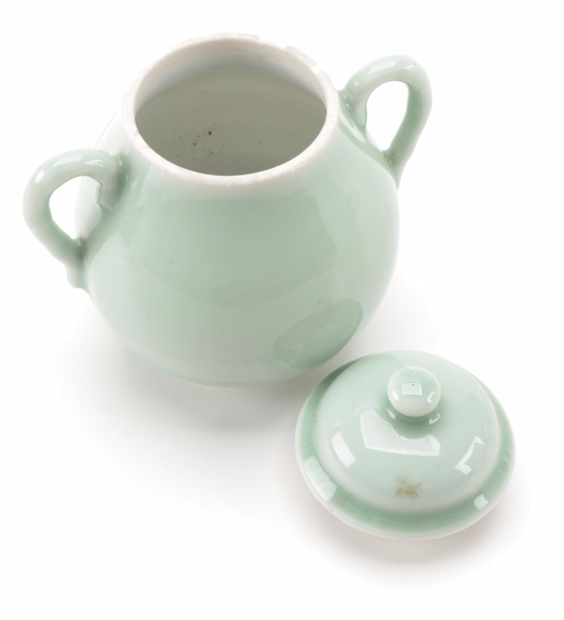 Chinese Famille Verte Ginger Jar with Japanese Handled Celadon Jar