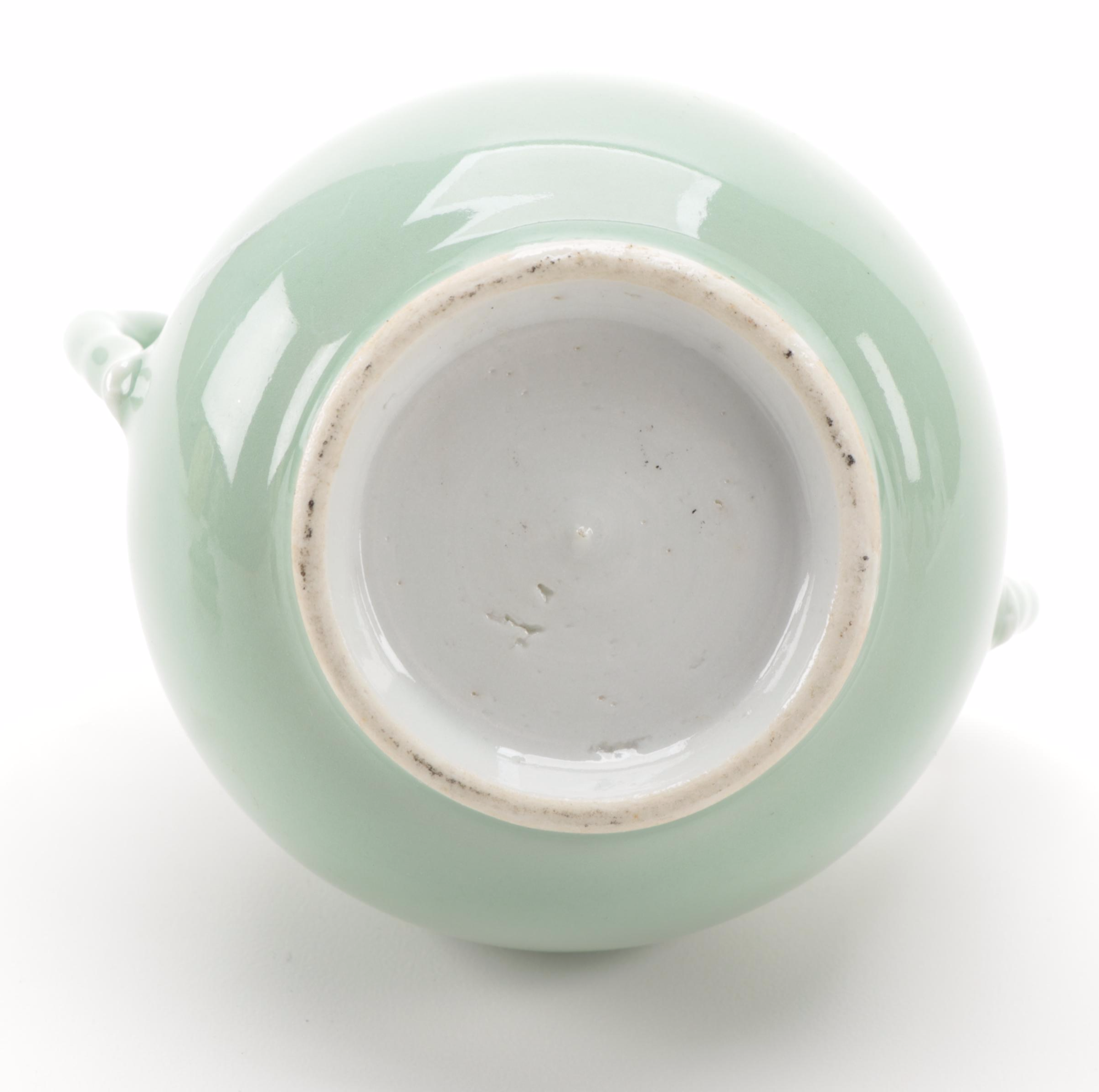 Chinese Famille Verte Ginger Jar with Japanese Handled Celadon Jar