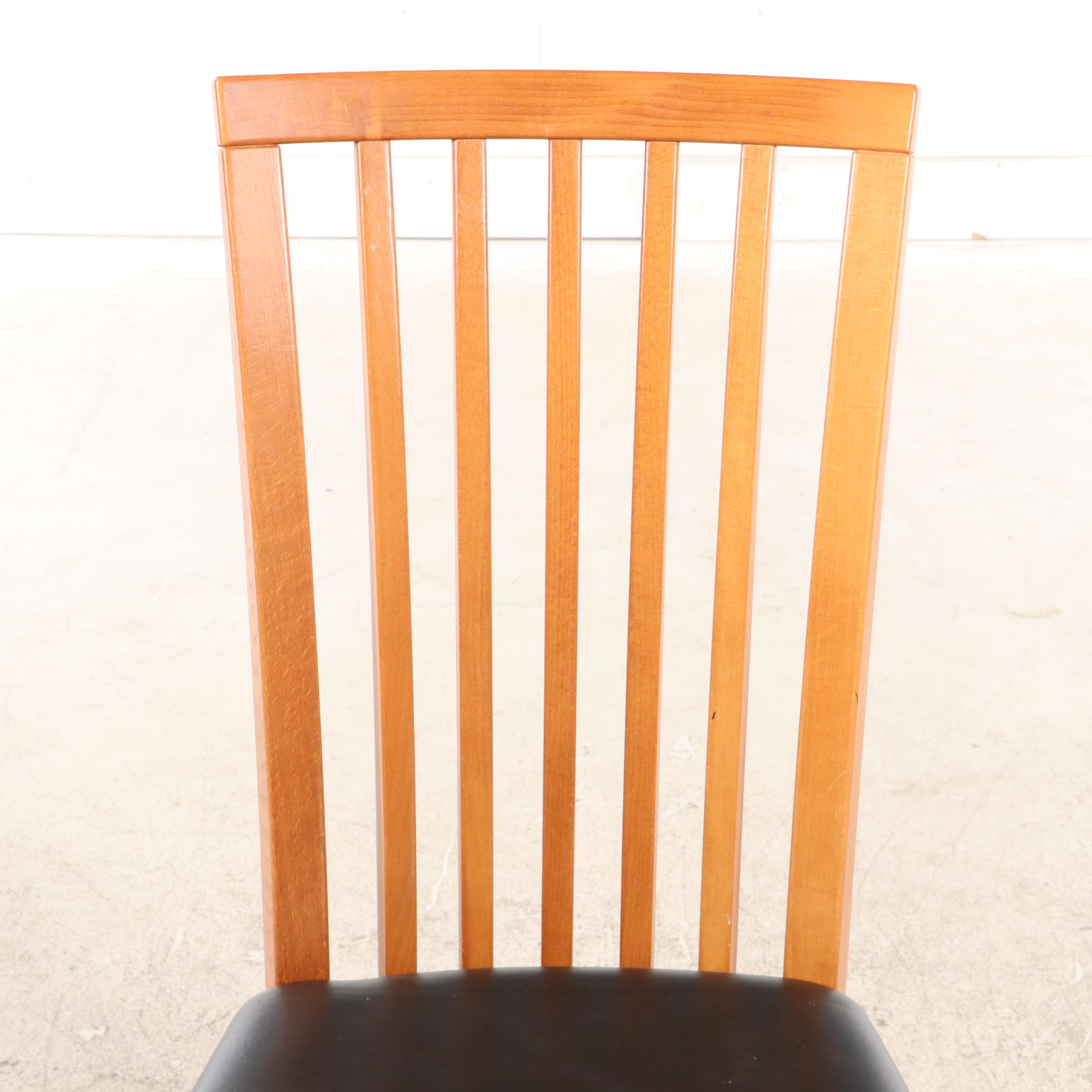 Set of Six Skovby "Kirsebær" Danish Modern Beech and Black Leather Side Chairs
