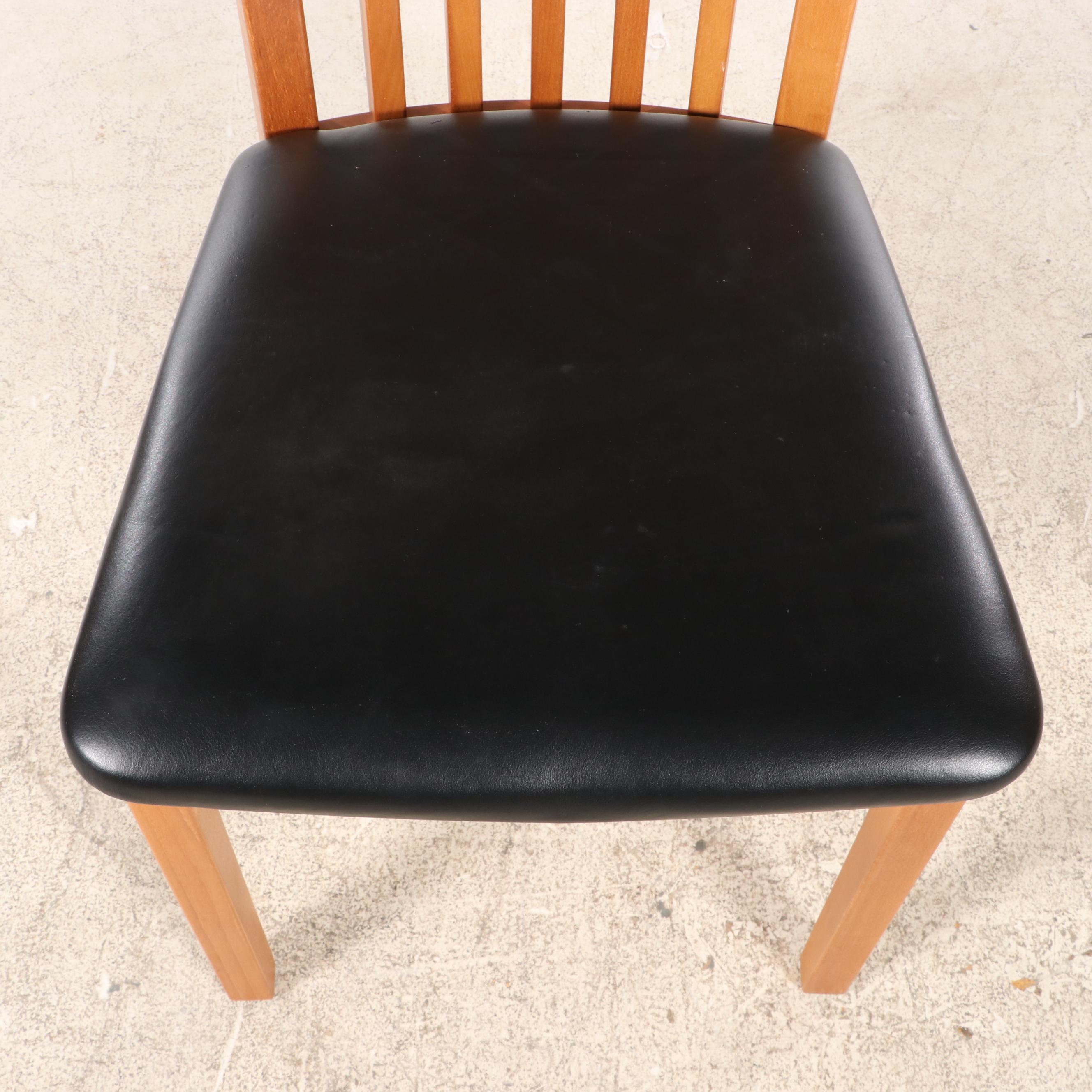 Set of Six Skovby "Kirsebær" Danish Modern Beech and Black Leather Side Chairs