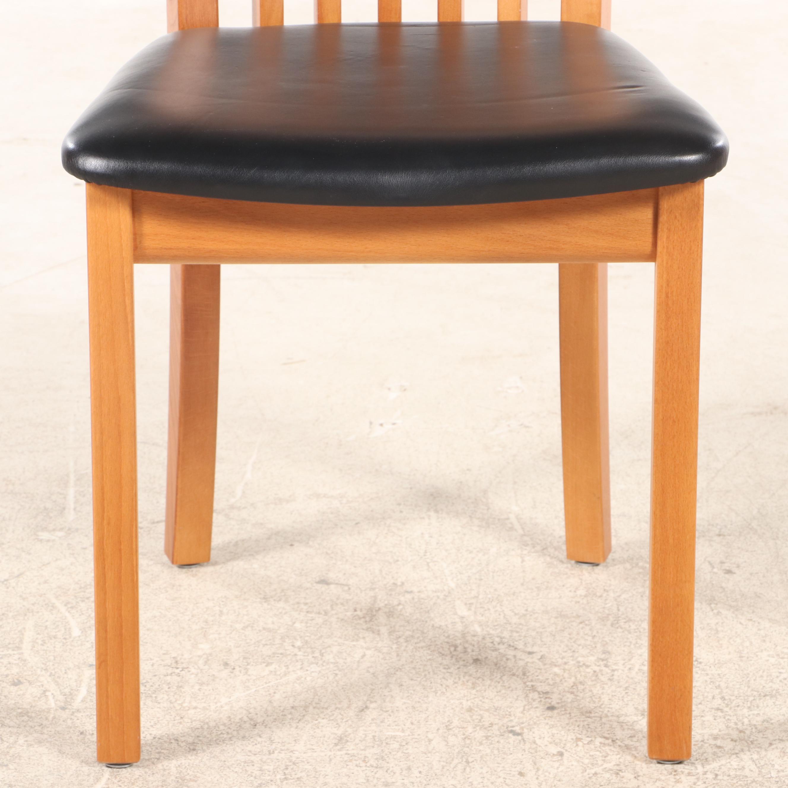Set of Six Skovby "Kirsebær" Danish Modern Beech and Black Leather Side Chairs