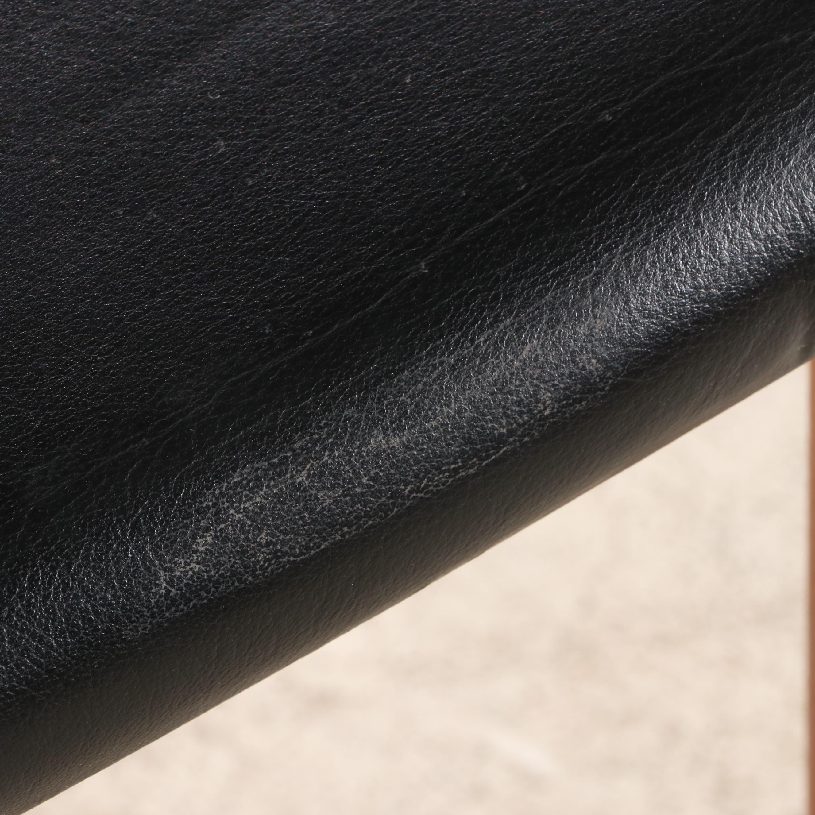 Set of Six Skovby "Kirsebær" Danish Modern Beech and Black Leather Side Chairs