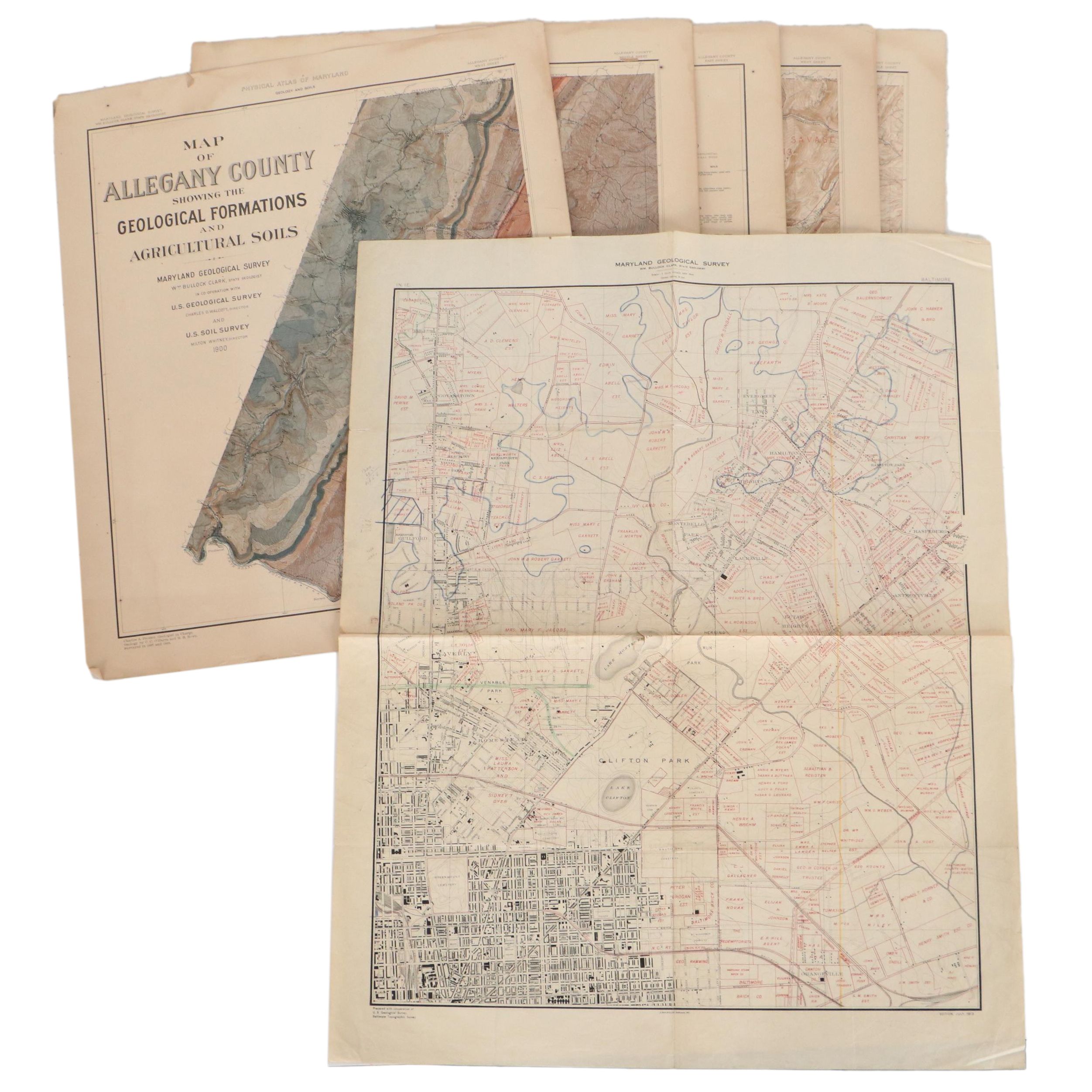 William Bullock Clark Wood Engraving Geological Maps of Maryland