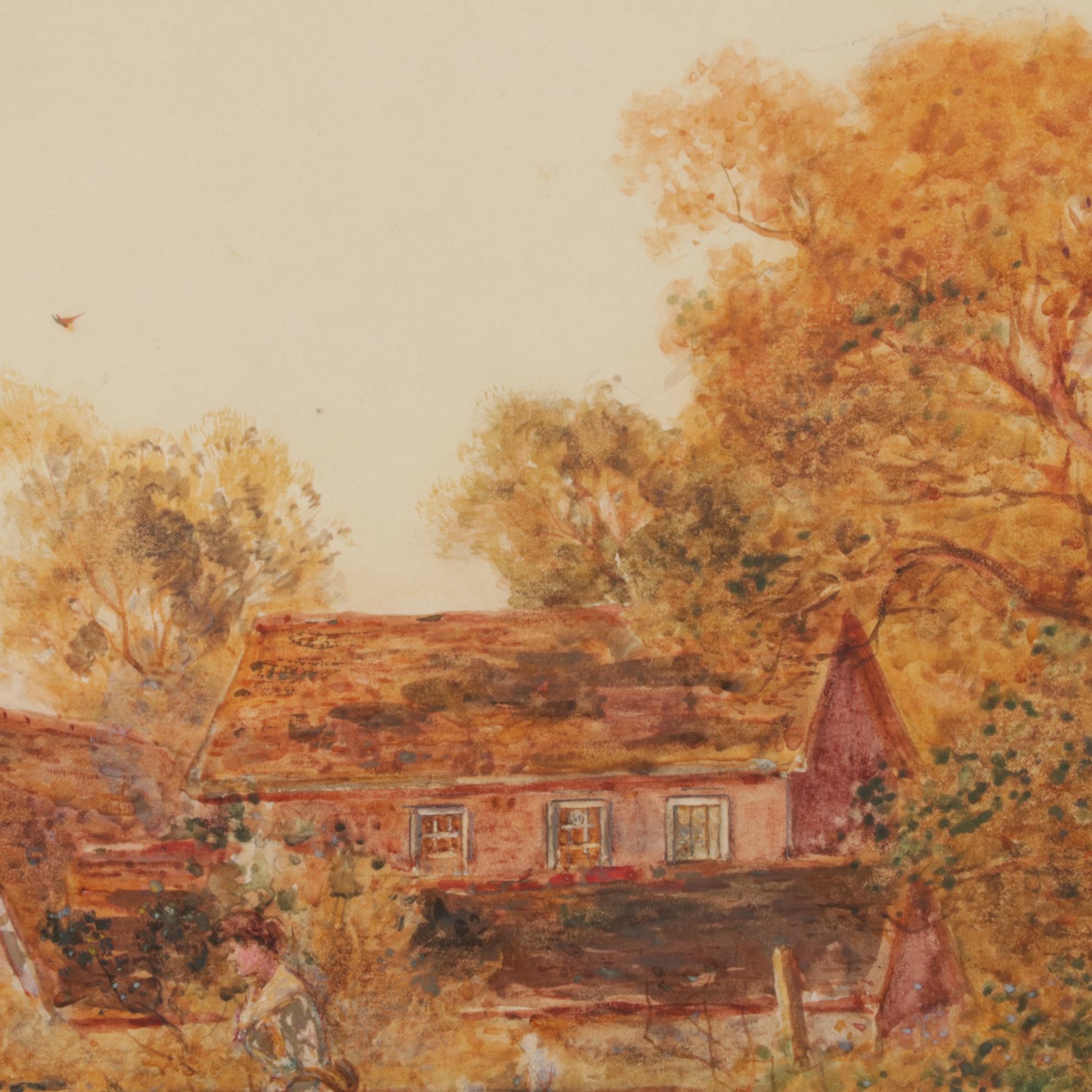 Stuart Lloyd Bucolic Watercolor Painting of Village Pond