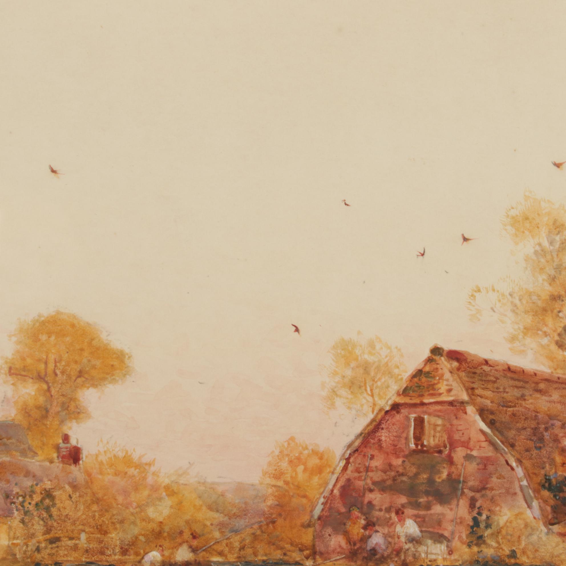 Stuart Lloyd Bucolic Watercolor Painting of Village Pond