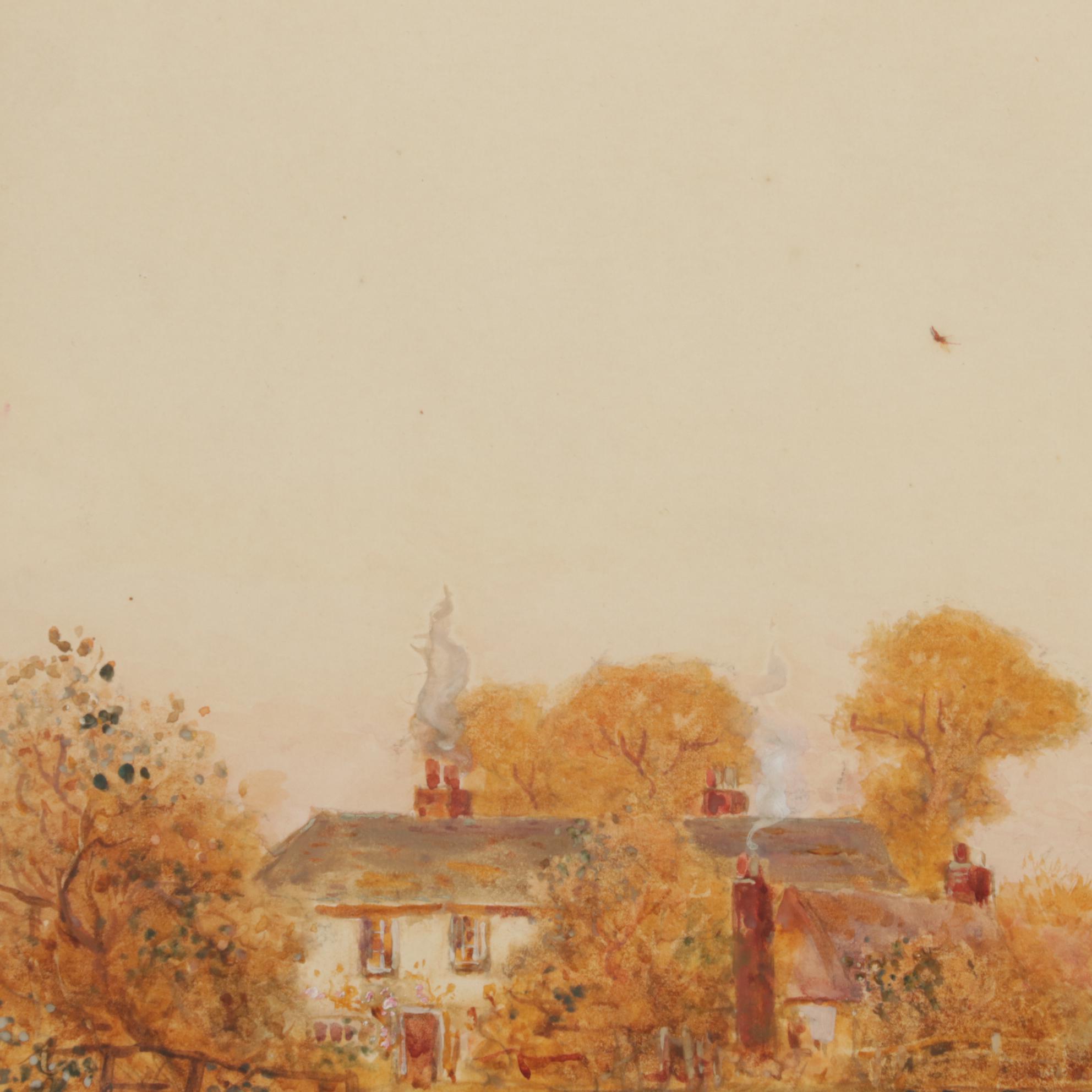 Stuart Lloyd Bucolic Watercolor Painting of Village Pond