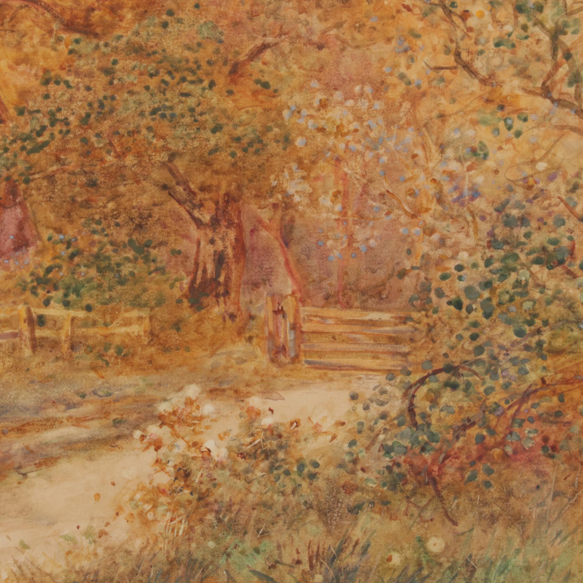 Stuart Lloyd Bucolic Watercolor Painting of Village Pond