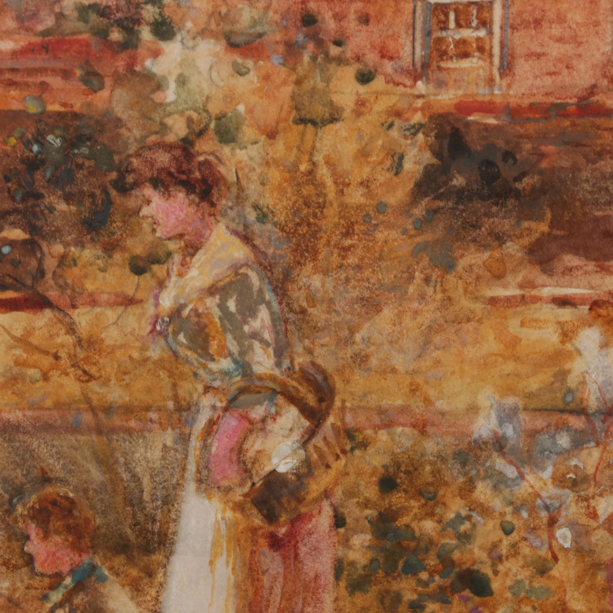 Stuart Lloyd Bucolic Watercolor Painting of Village Pond