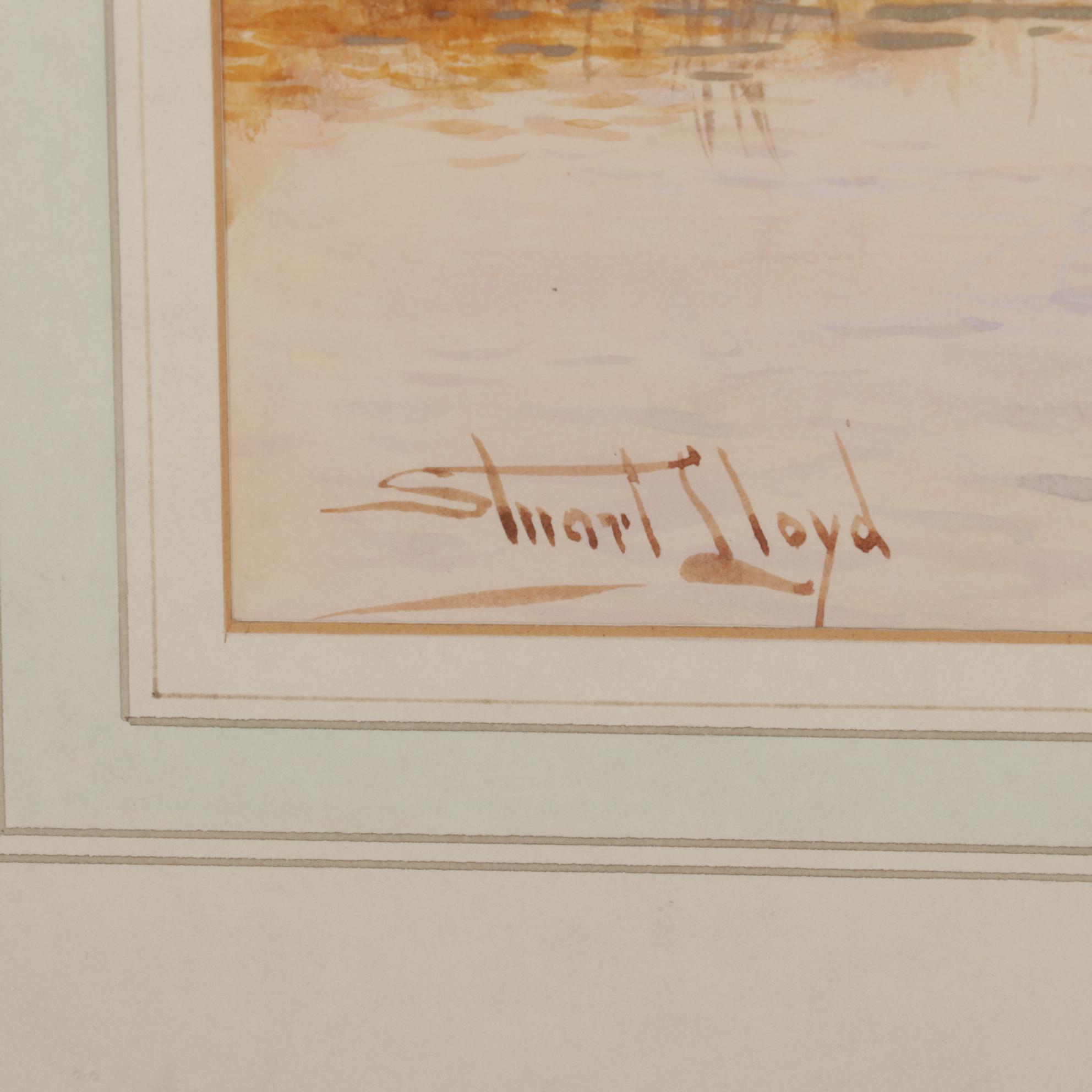 Stuart Lloyd Bucolic Watercolor Painting of Village Pond