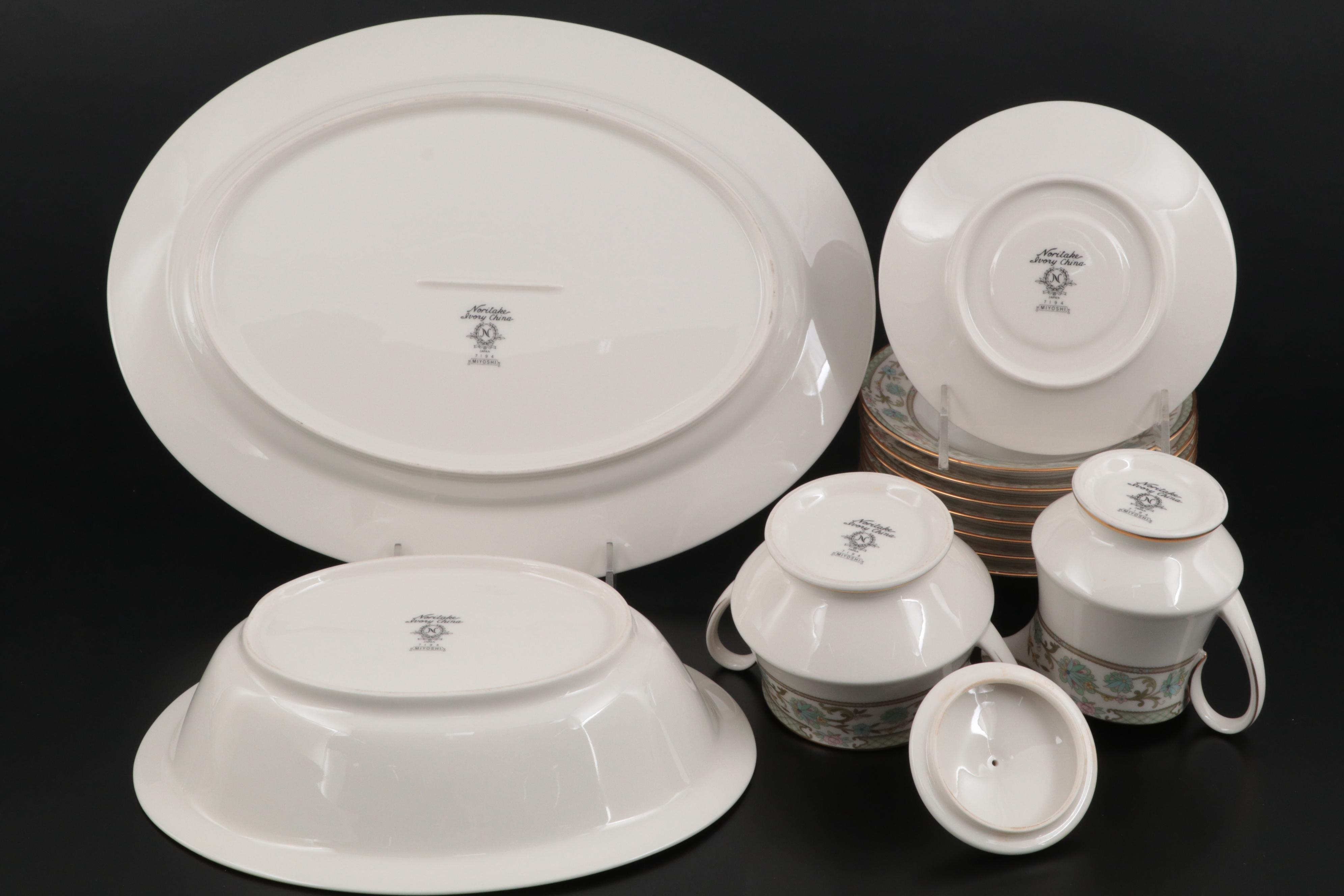 Noritake "Miyoshi" Porcelain Dinnerware and Serveware, Late 20th Century