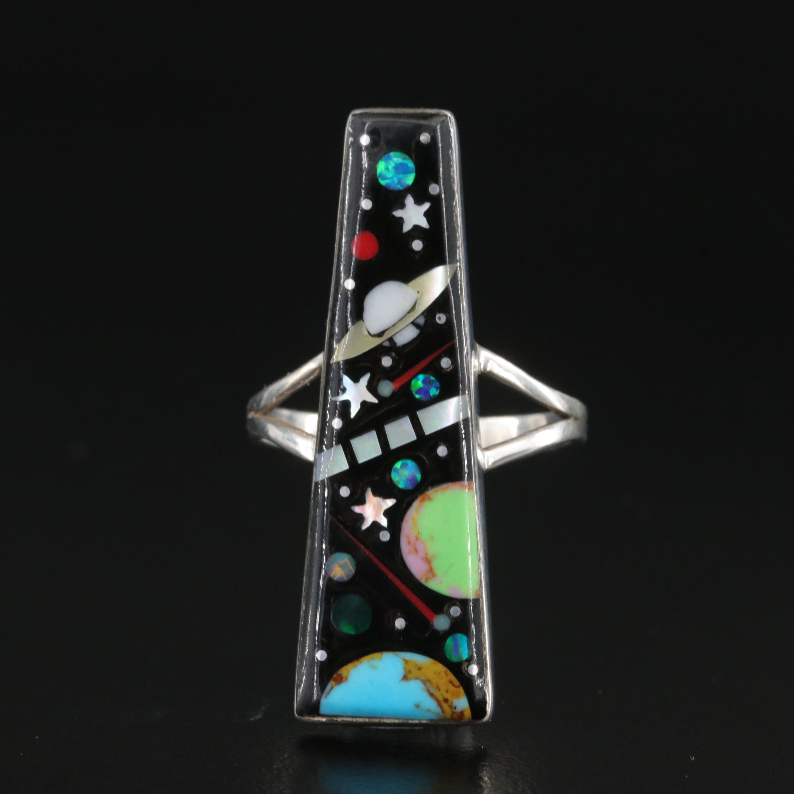 Stella Smiley Navajo Diné Sterling Night Sky Inlay Ring