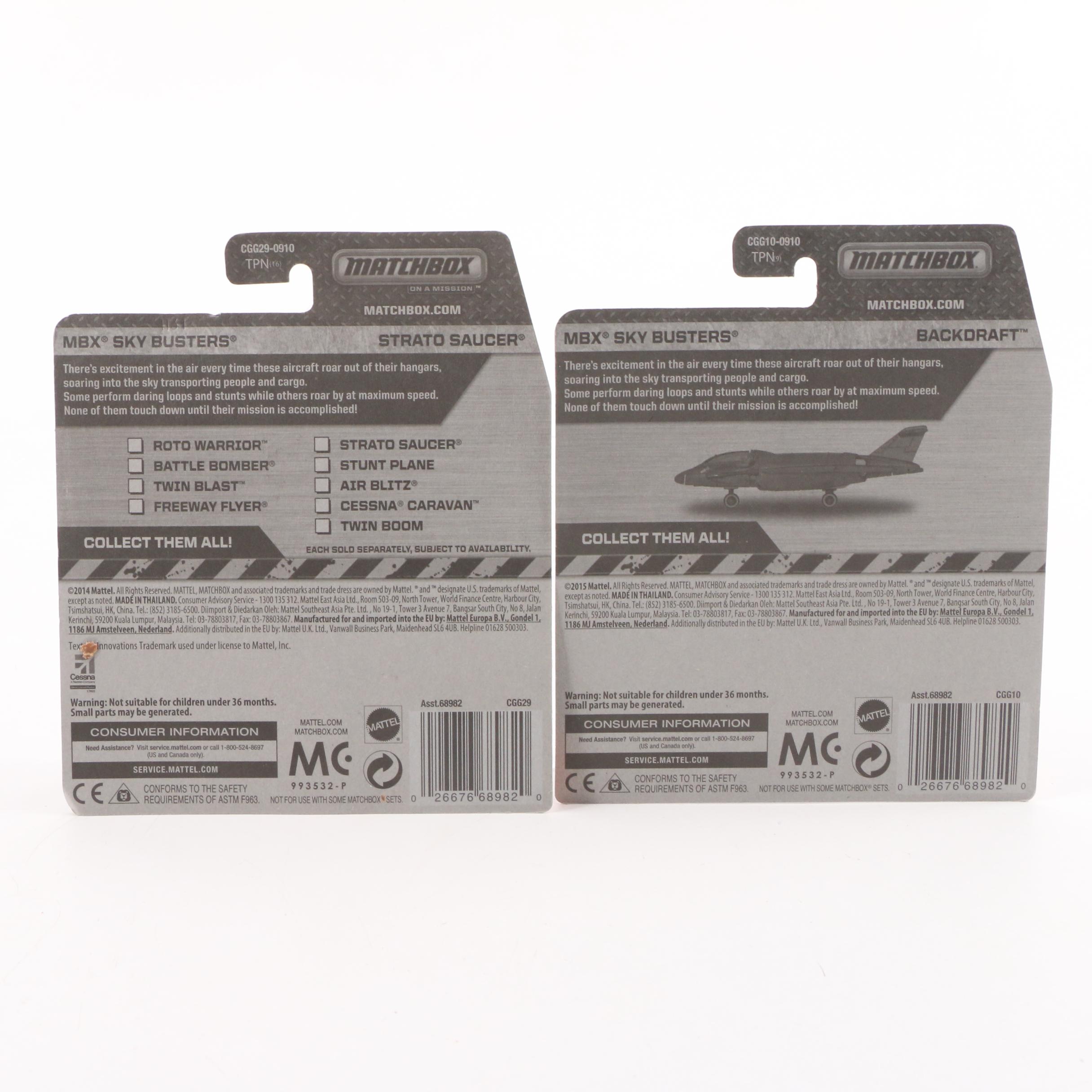 Mattel Matchbox MBX Diecast Cars, Sky Busters Planes