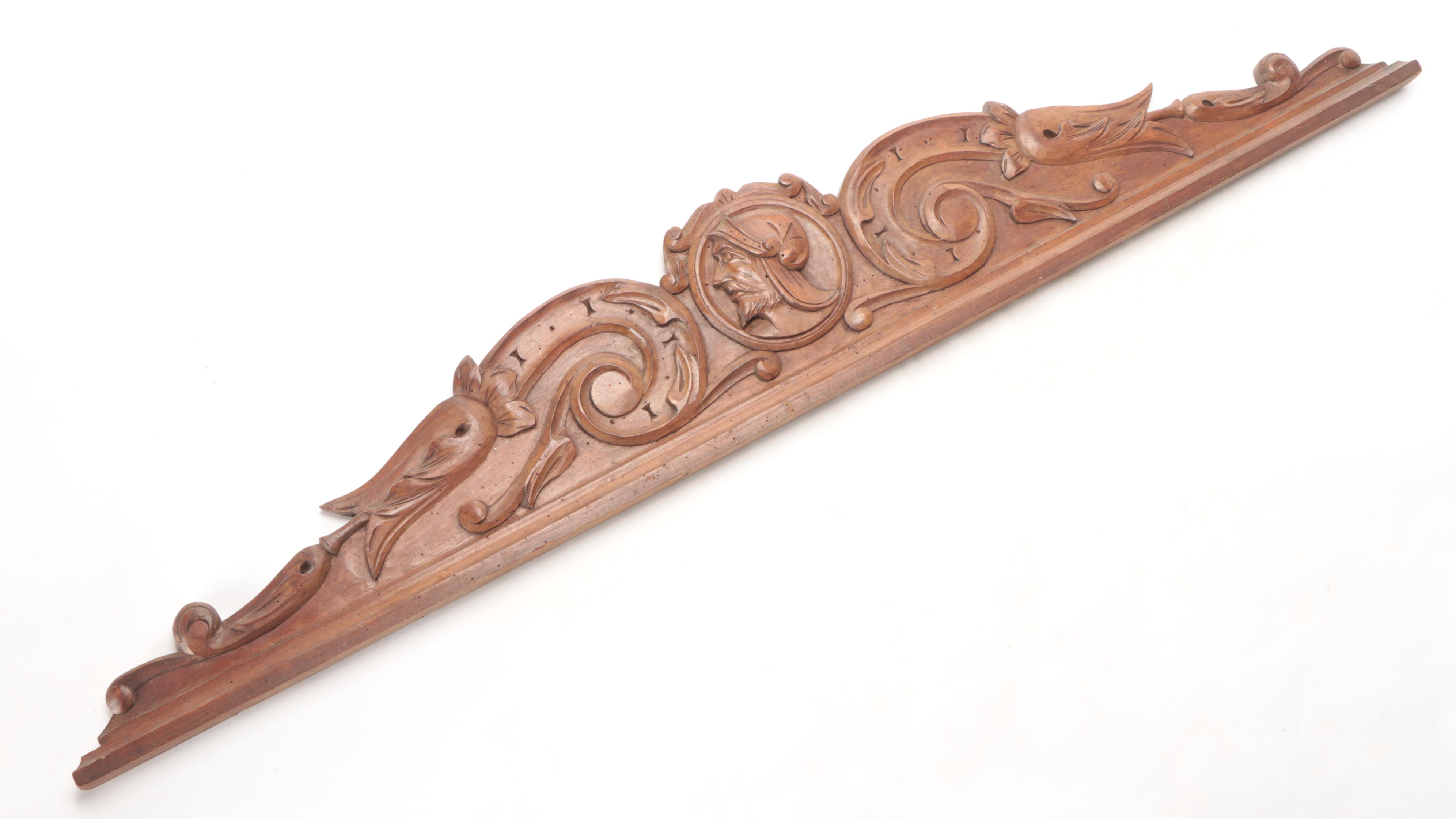 Hand-Carved Decorative Wooden Lintel and Decorative Wall Carving Fragment