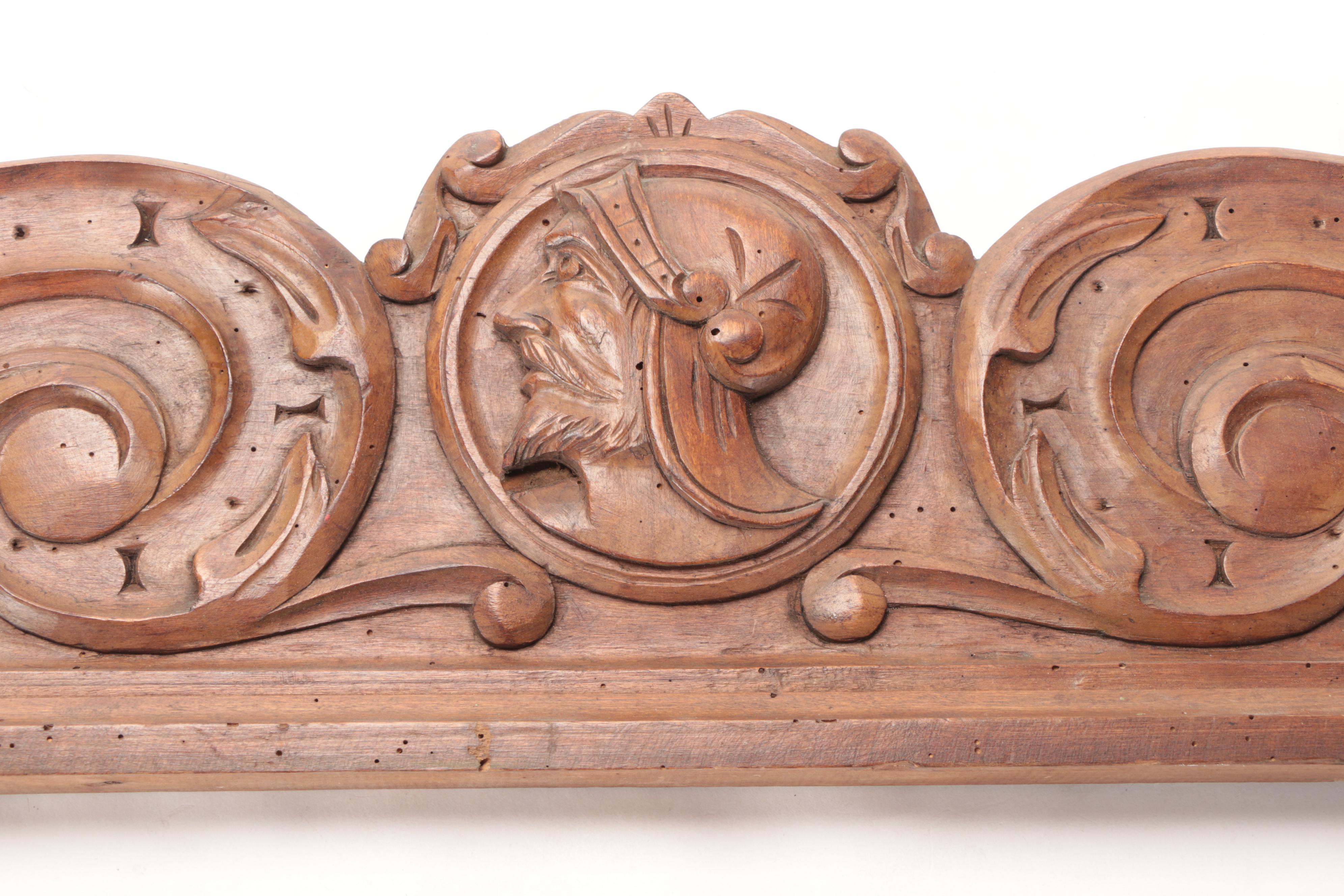 Hand-Carved Decorative Wooden Lintel and Decorative Wall Carving Fragment