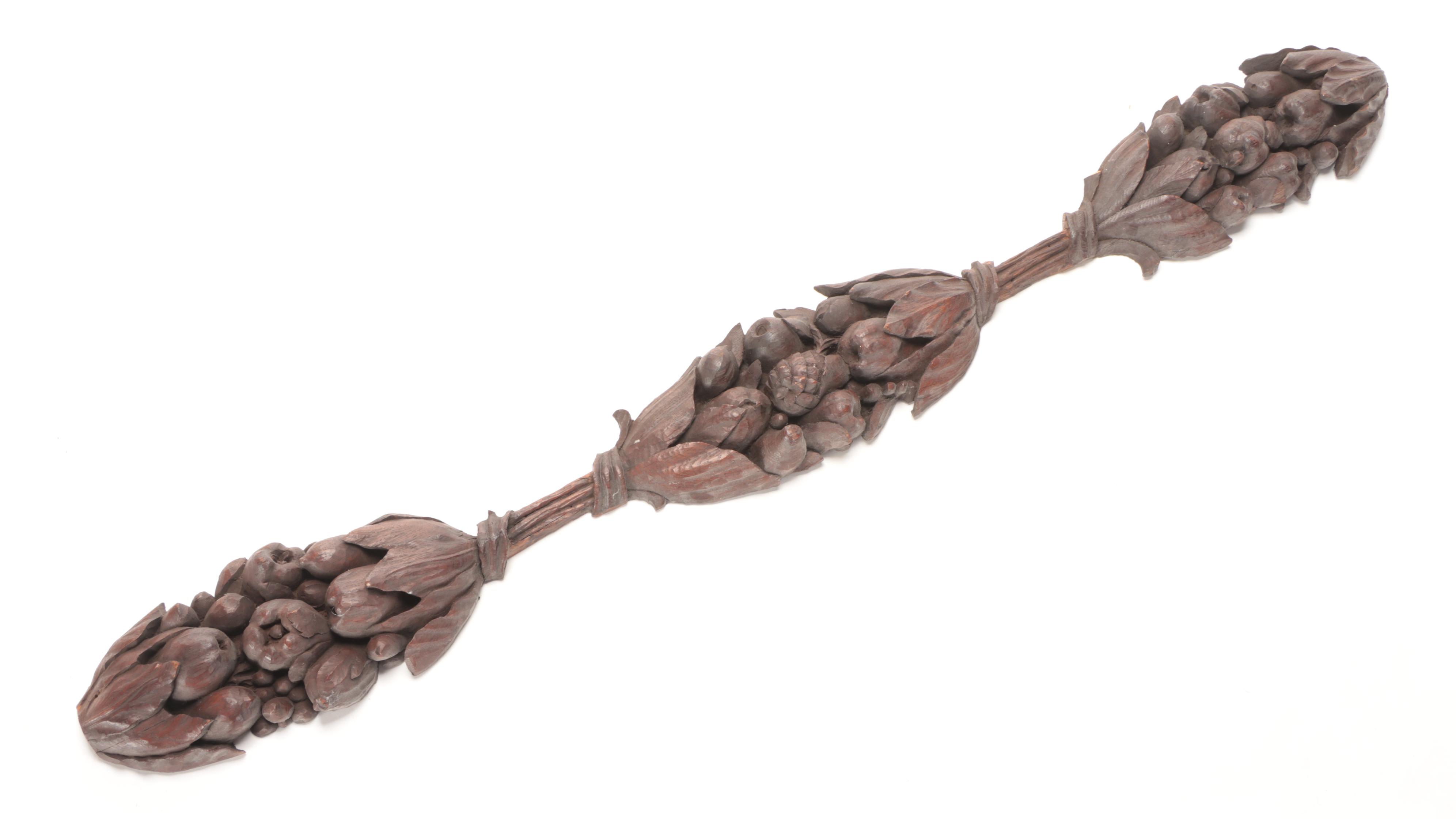 Hand-Carved Decorative Wooden Lintel and Decorative Wall Carving Fragment