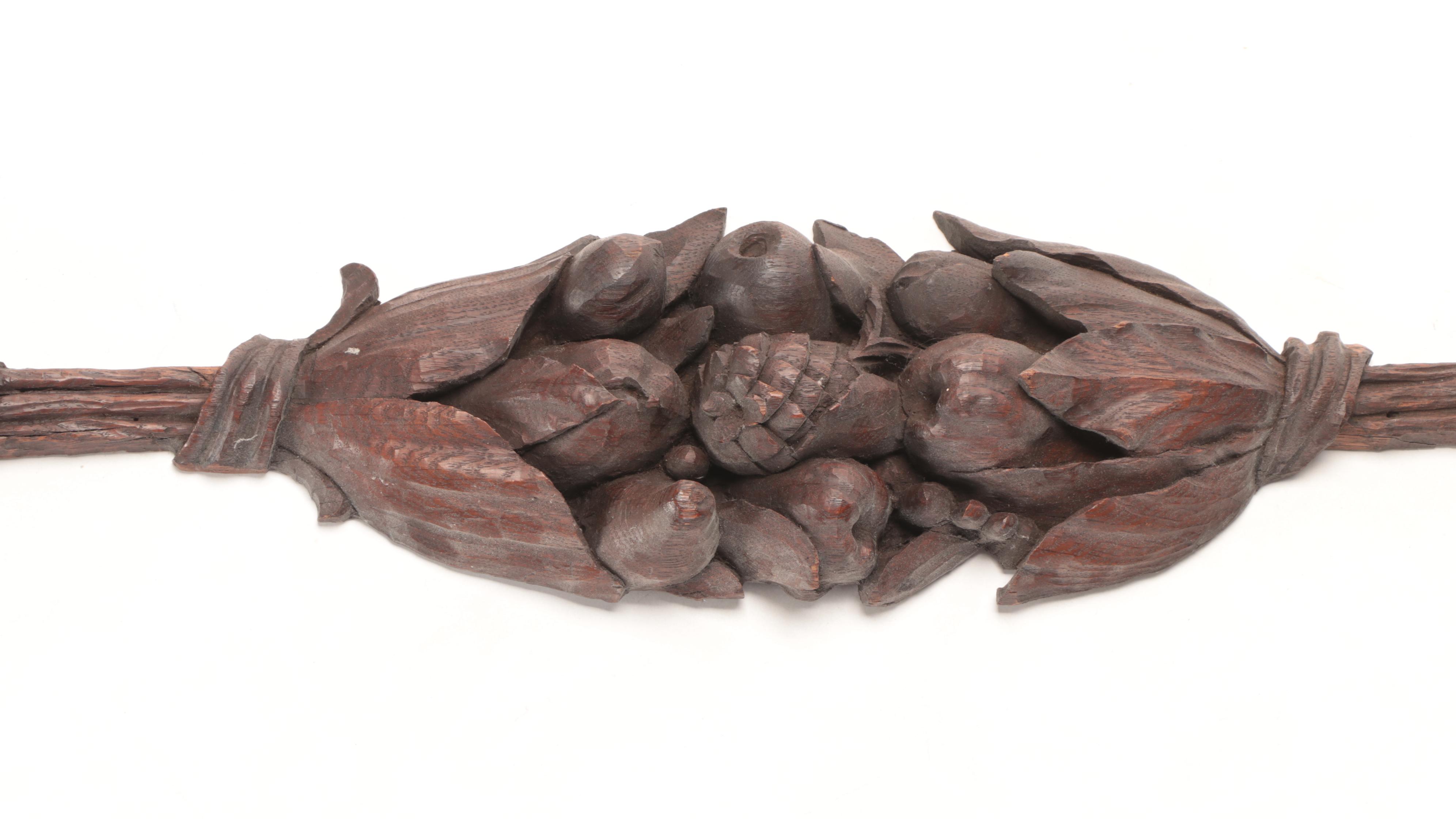 Hand-Carved Decorative Wooden Lintel and Decorative Wall Carving Fragment