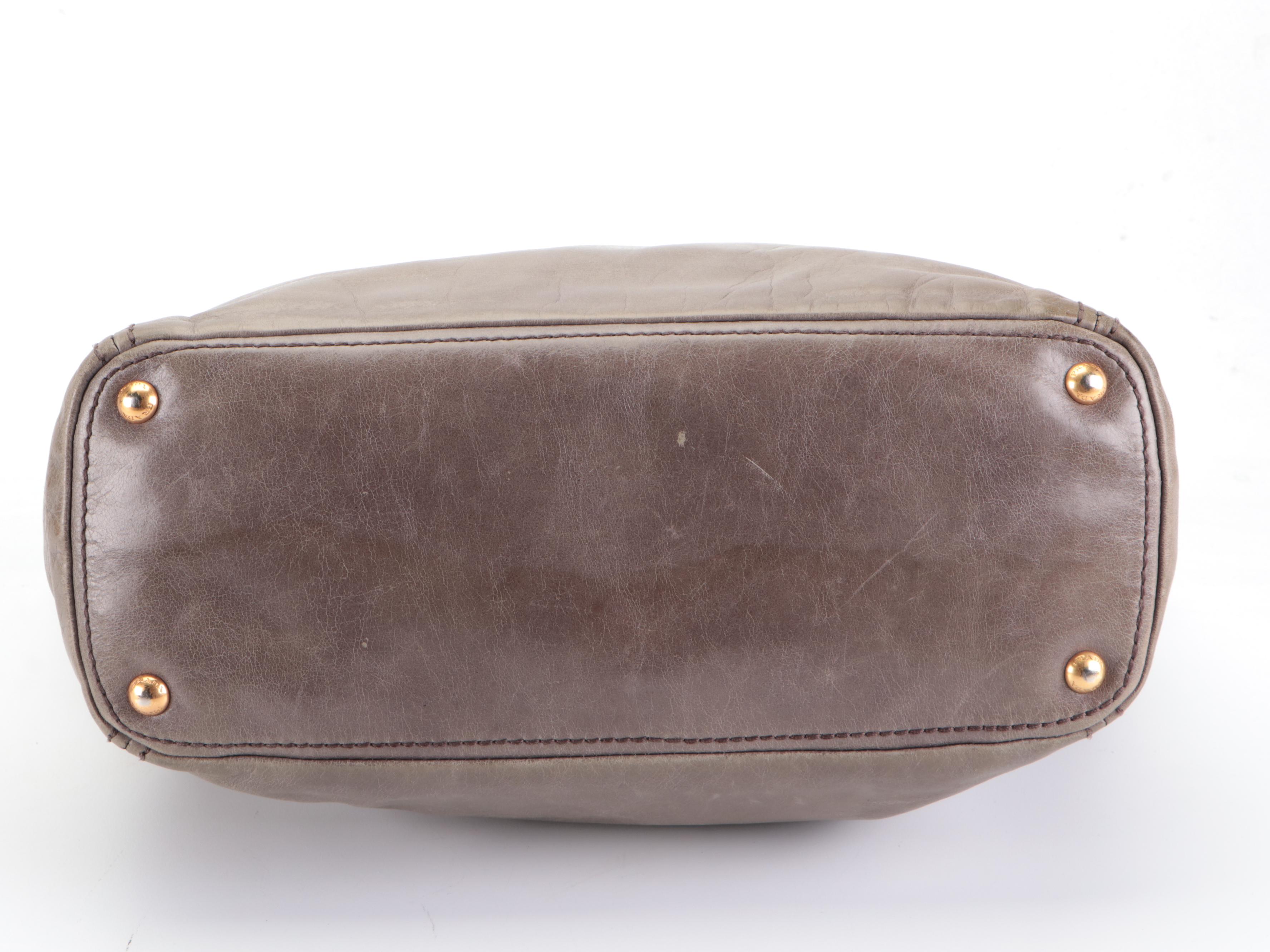 Prada Two-Way Tote Bag in Shine Gray Vitello Leather