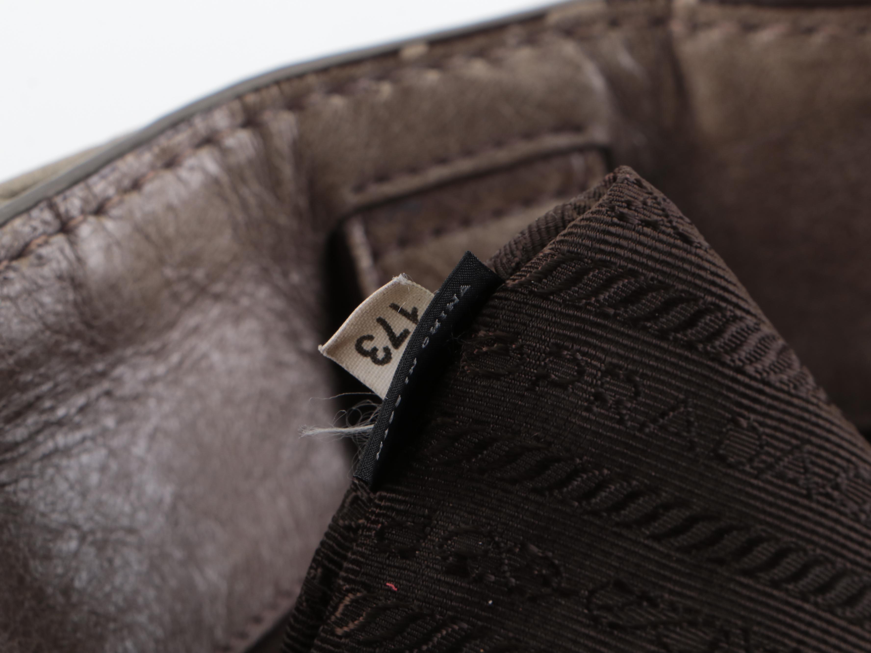 Prada Two-Way Tote Bag in Shine Gray Vitello Leather