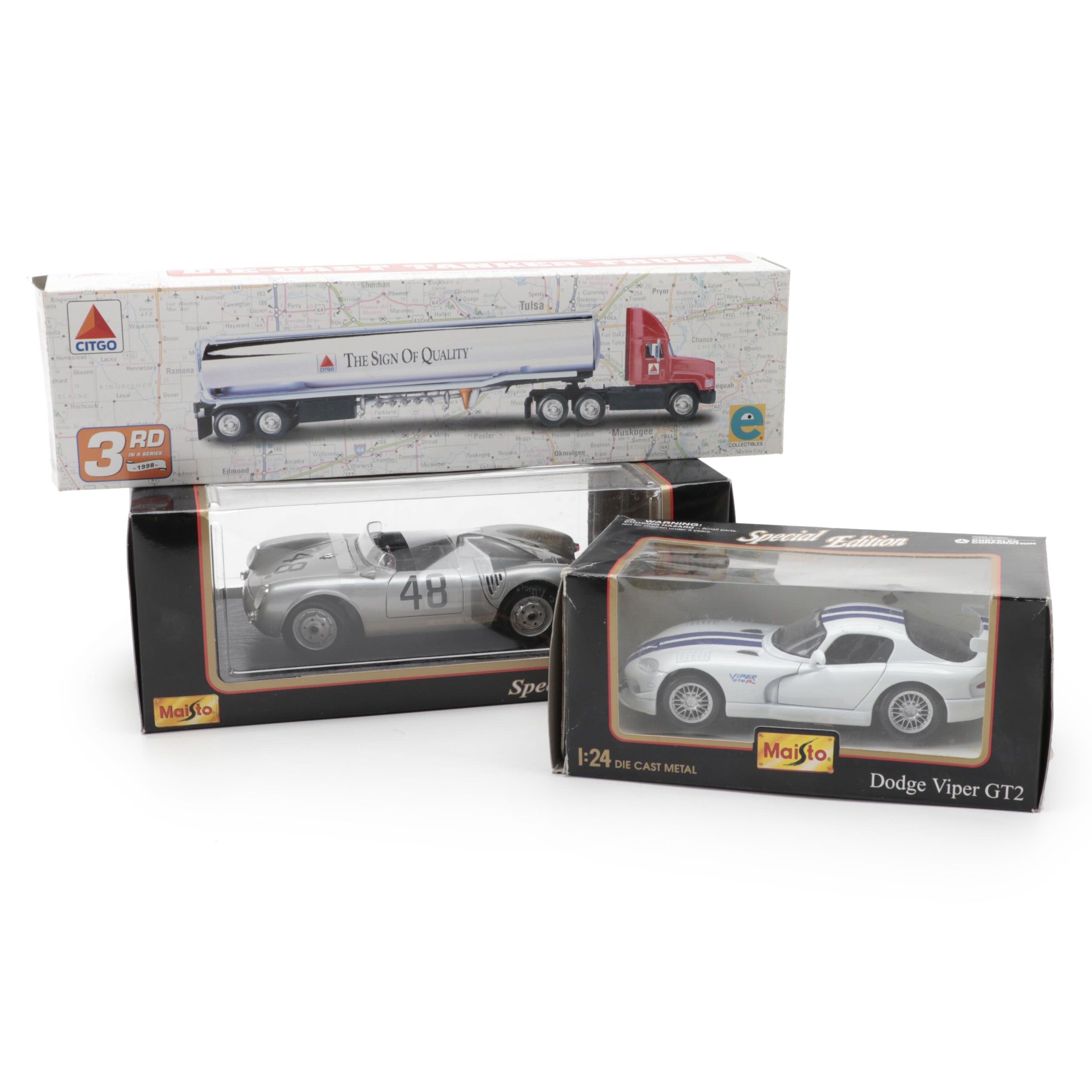 Maisto Porsche, Dodge Diecast Model Cars, HGK Enterprises Citgo Toy Tanker Truck