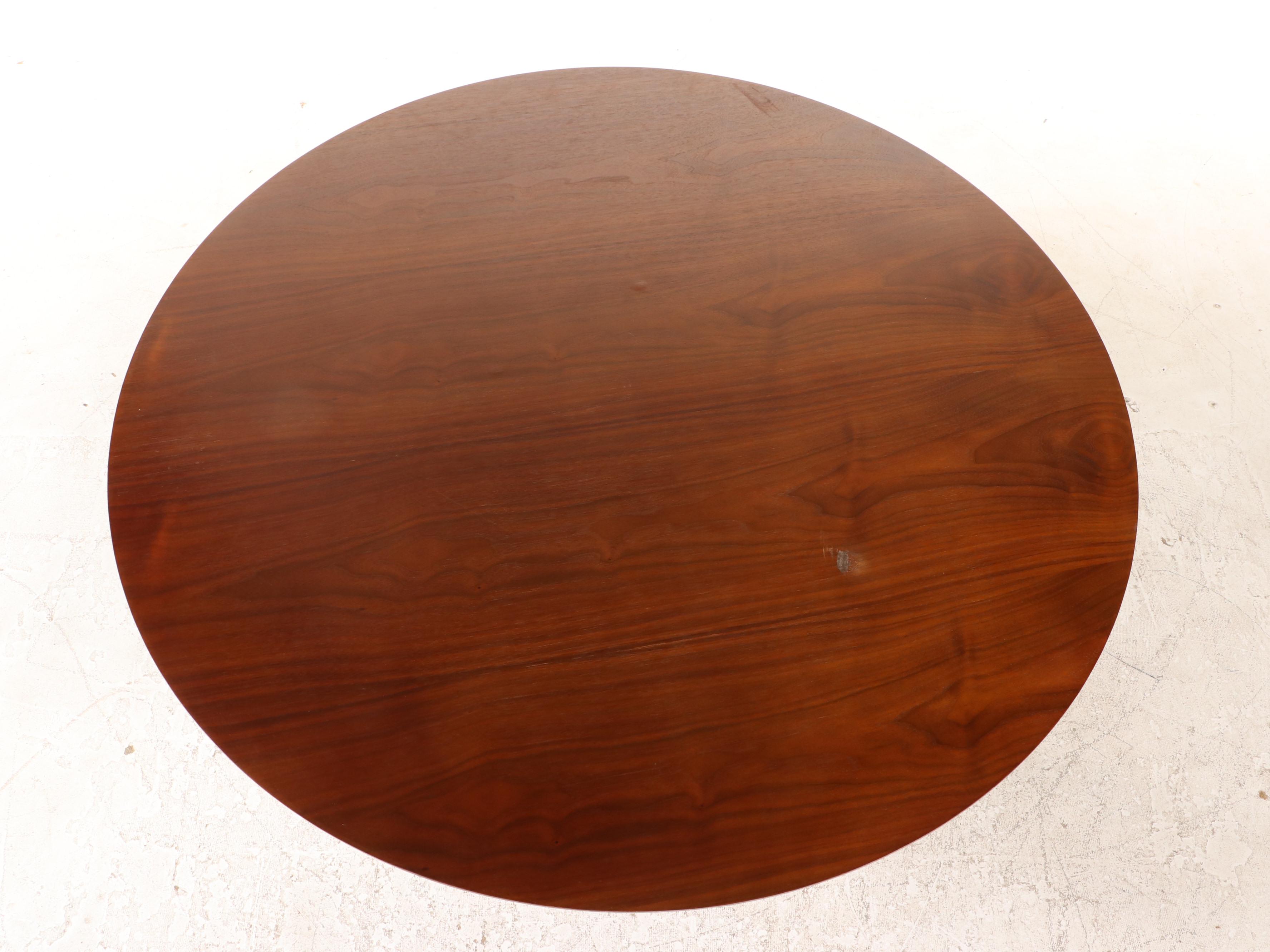 Modernist Style Walnut and White Powder-Coated Metal "Tulip" Dining Table