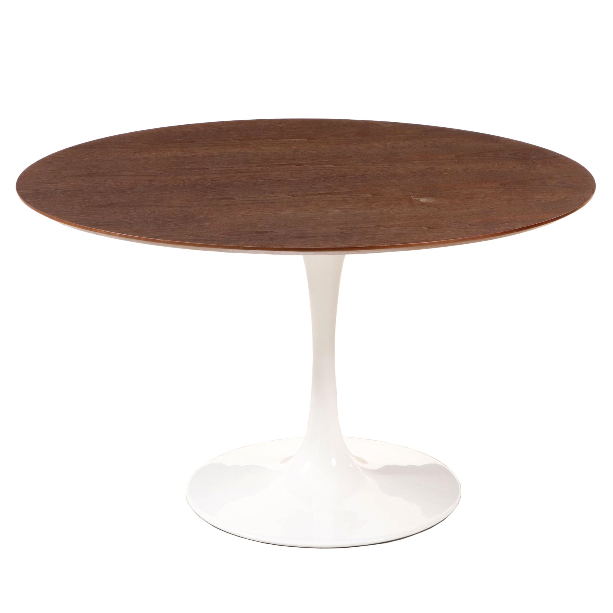Modernist Style Walnut and White Powder-Coated Metal "Tulip" Dining Table