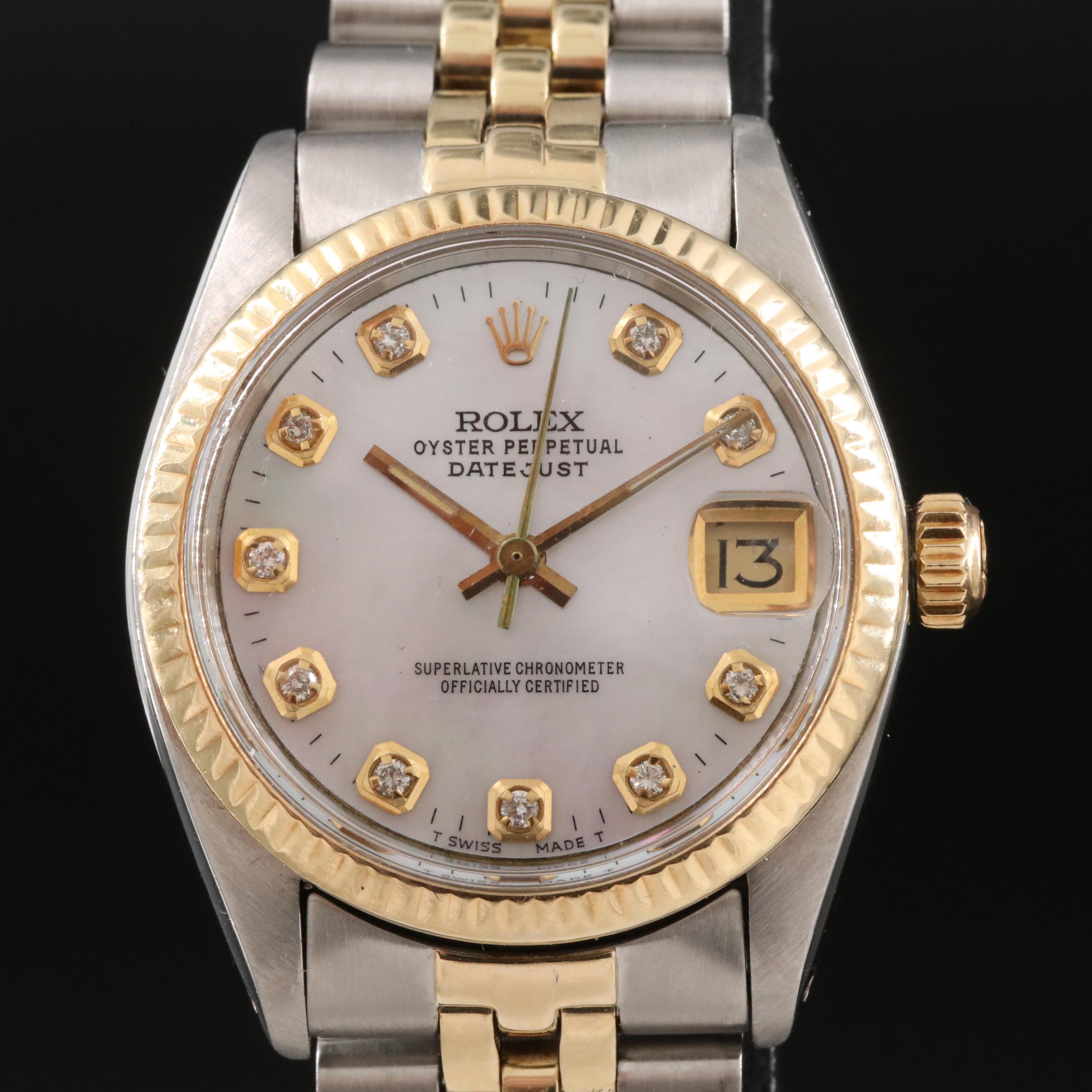 1982 Rolex Datejust Mother of Pearl Diamond Dial Watch