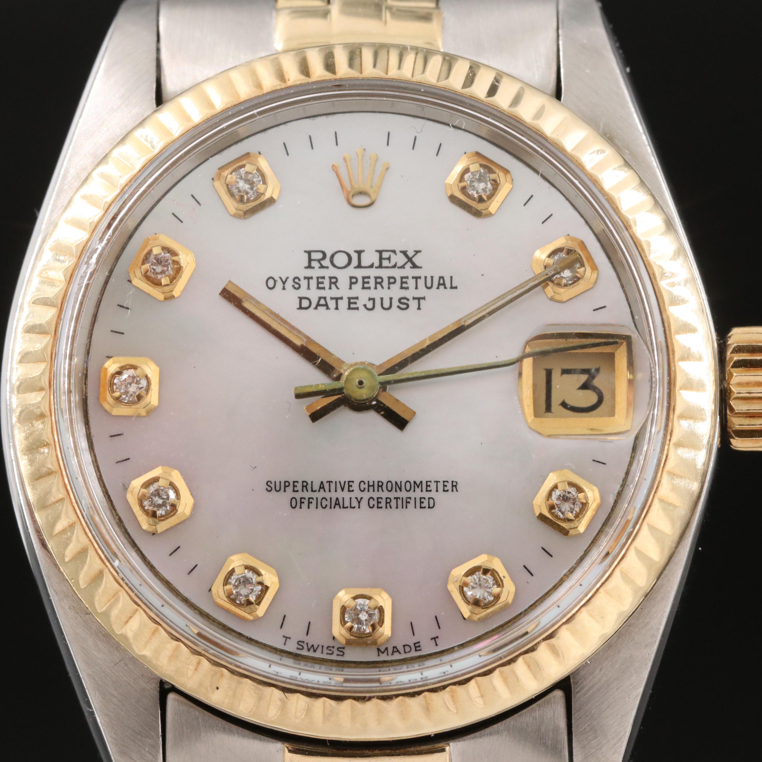 1982 Rolex Datejust Mother of Pearl Diamond Dial Watch