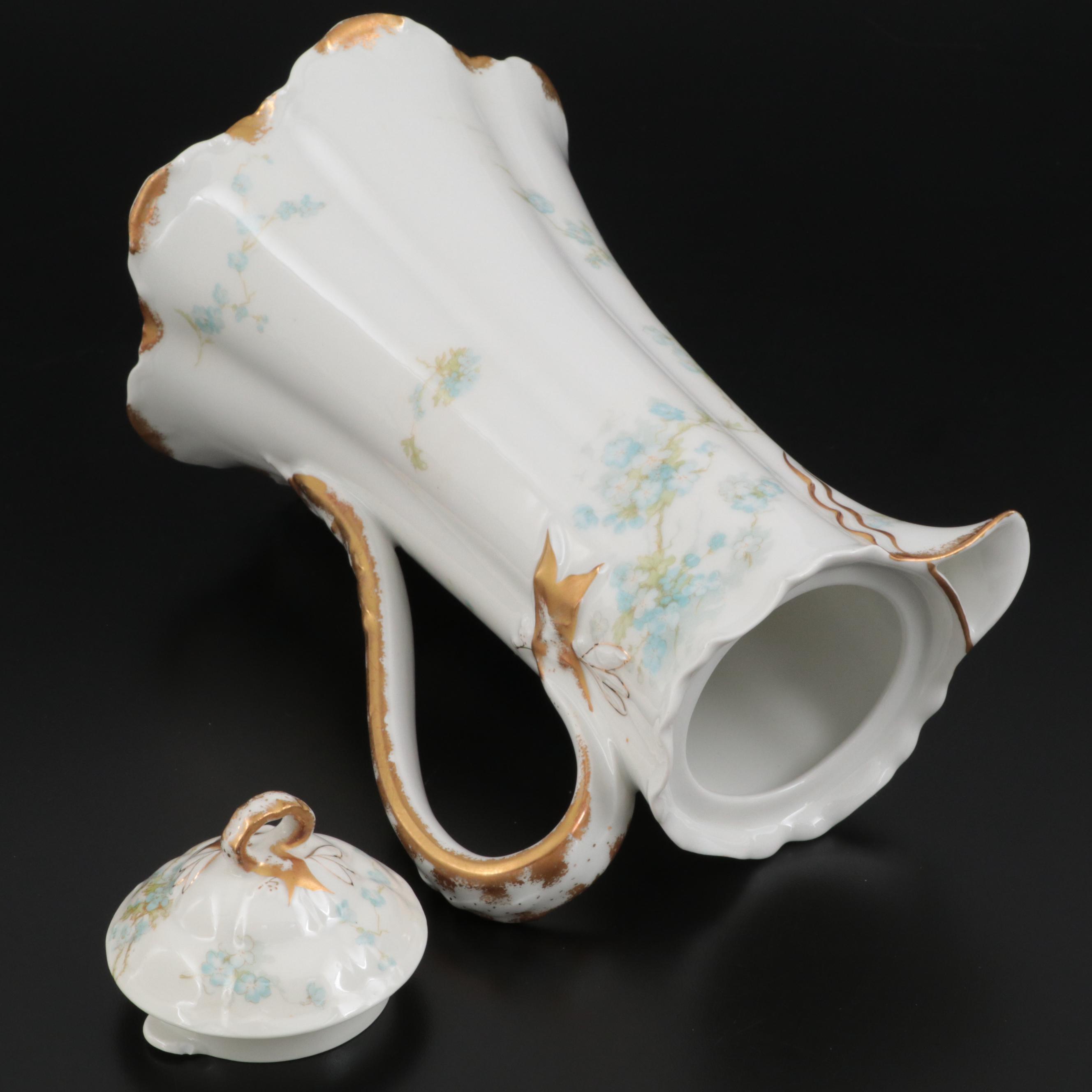 Haviland & Co. Blue Floral Decorated Porcelain Chocolate Set, Early 20th Century