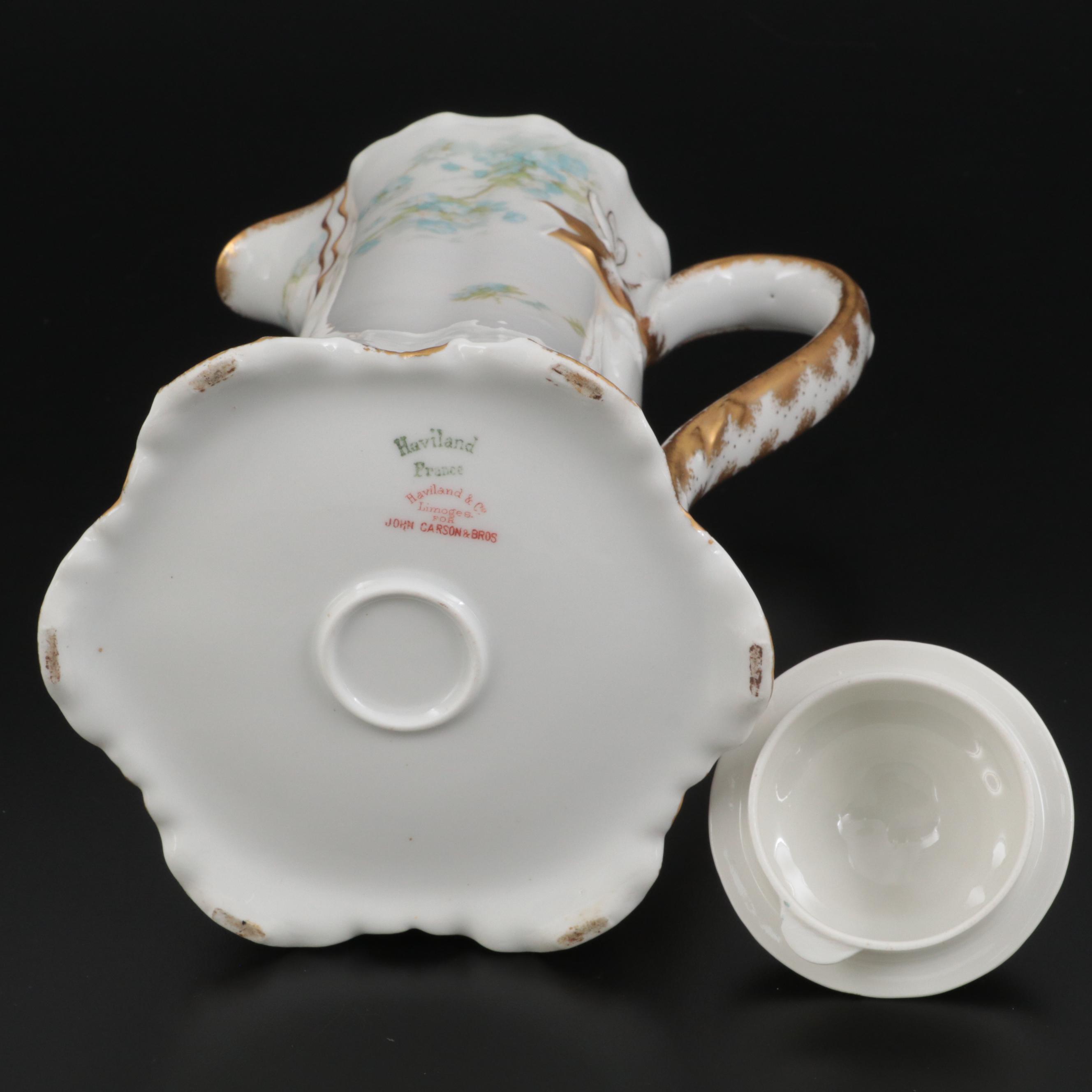 Haviland & Co. Blue Floral Decorated Porcelain Chocolate Set, Early 20th Century