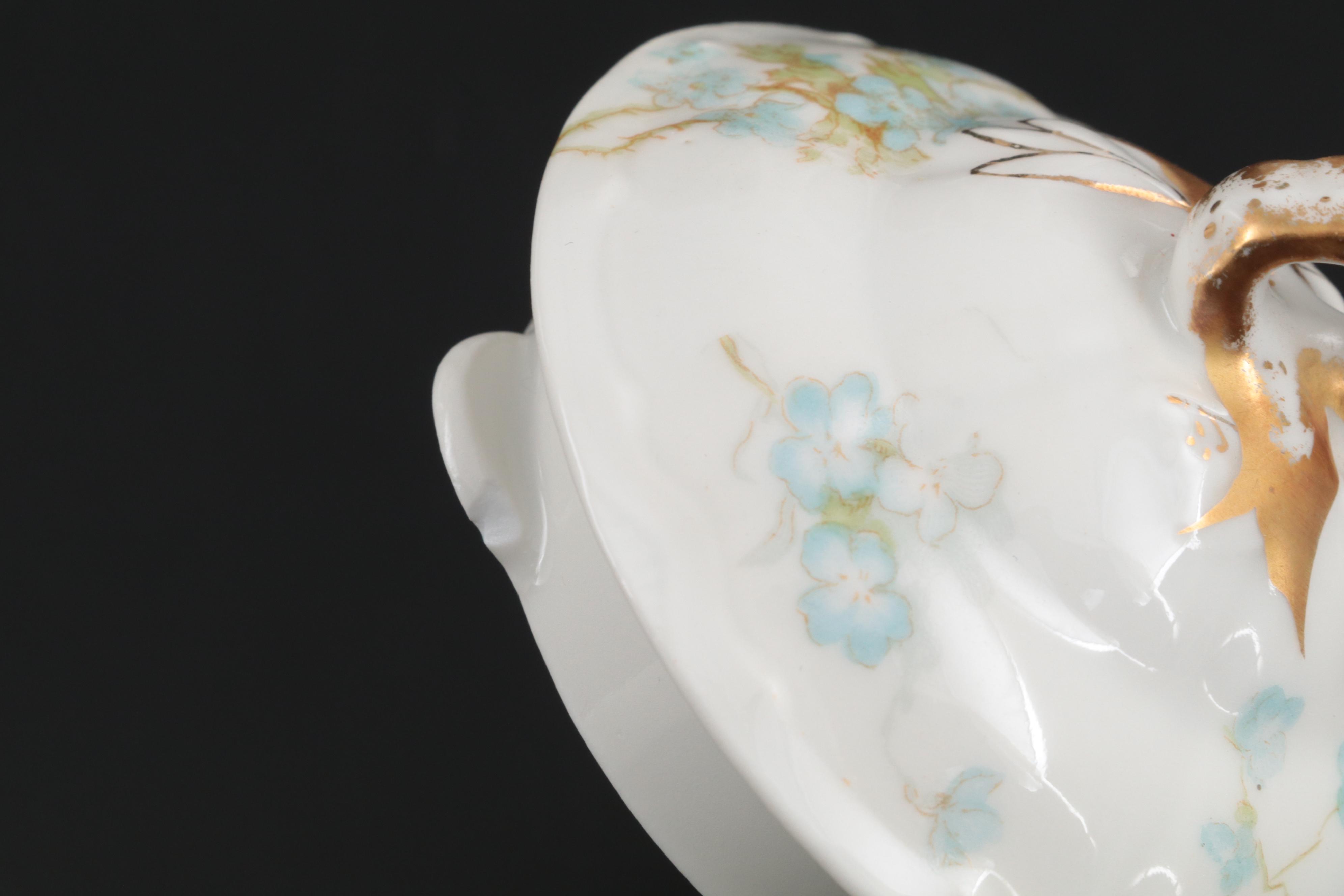 Haviland & Co. Blue Floral Decorated Porcelain Chocolate Set, Early 20th Century