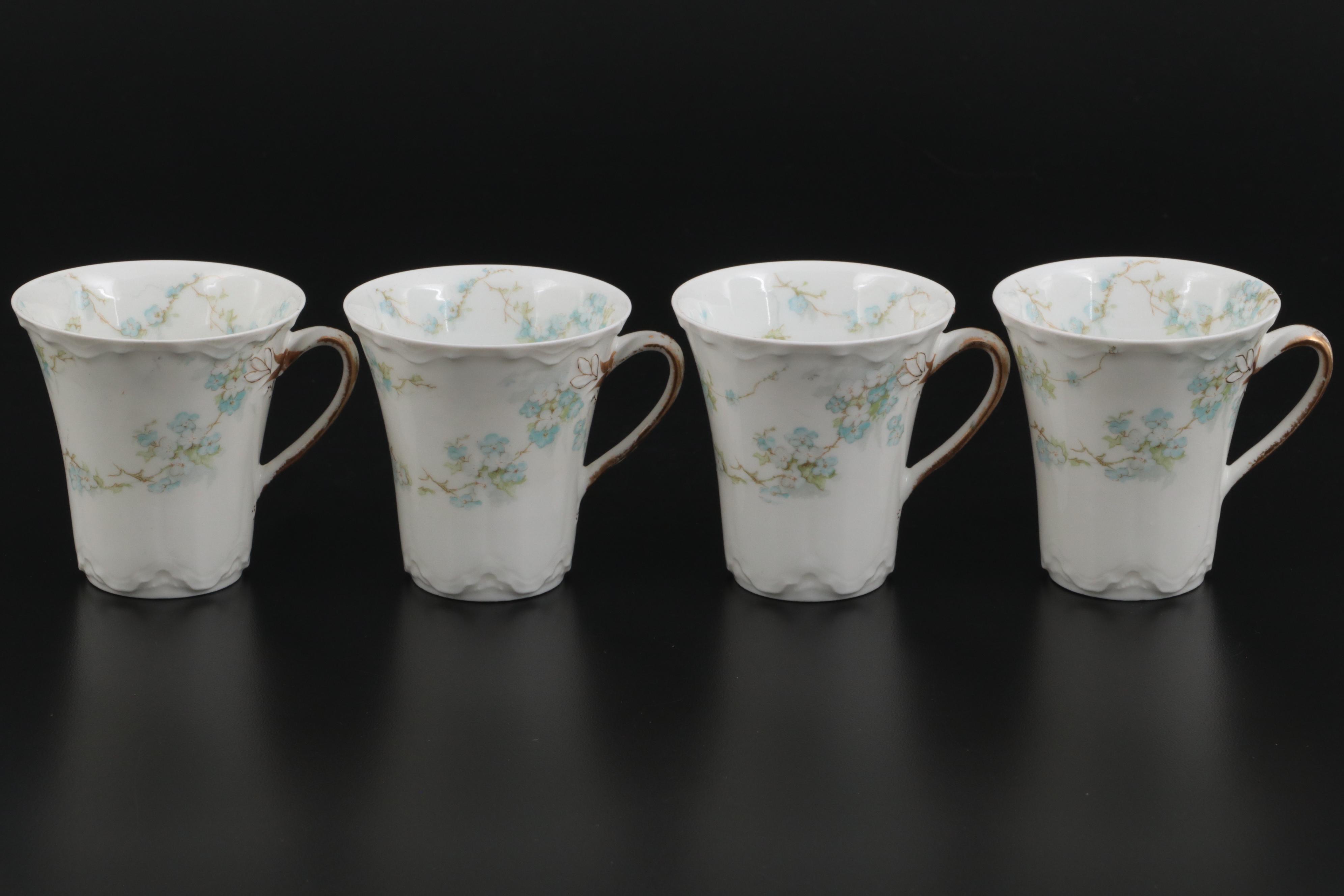 Haviland & Co. Blue Floral Decorated Porcelain Chocolate Set, Early 20th Century