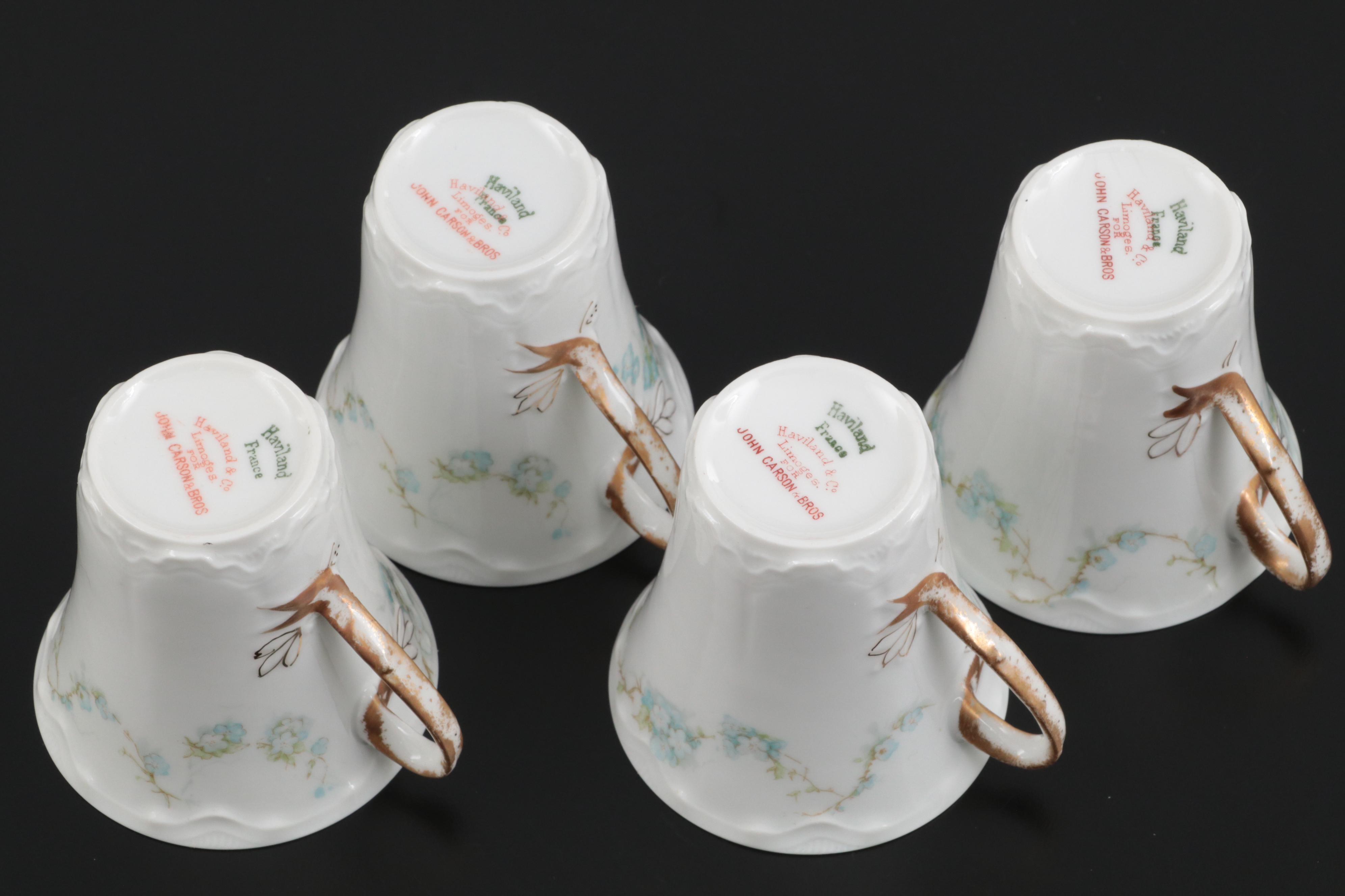 Haviland & Co. Blue Floral Decorated Porcelain Chocolate Set, Early 20th Century