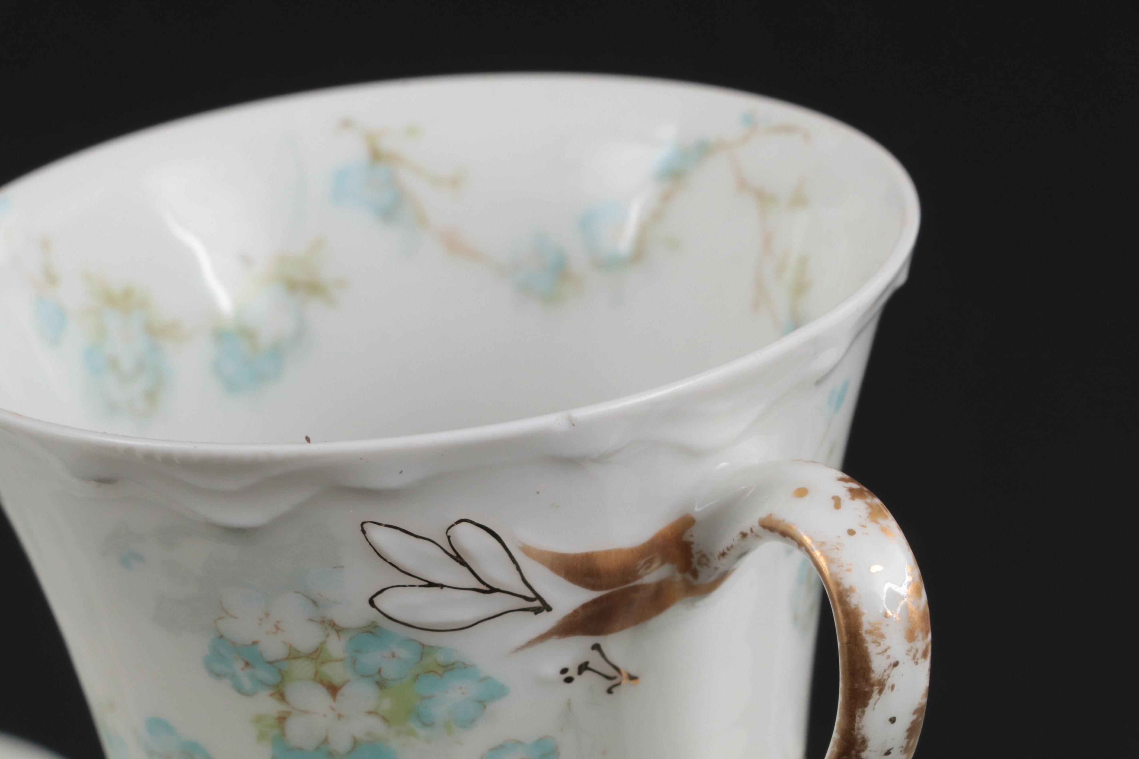 Haviland & Co. Blue Floral Decorated Porcelain Chocolate Set, Early 20th Century