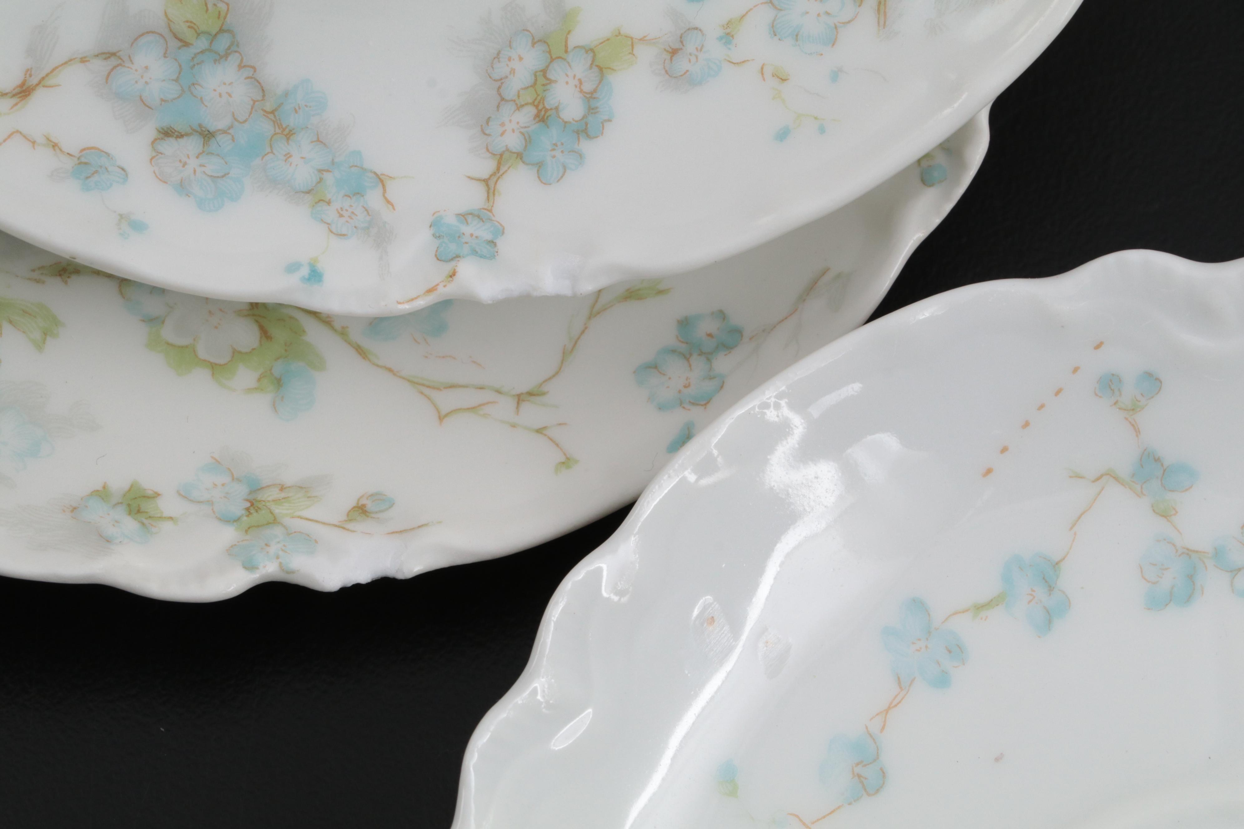 Haviland & Co. Blue Floral Decorated Porcelain Chocolate Set, Early 20th Century