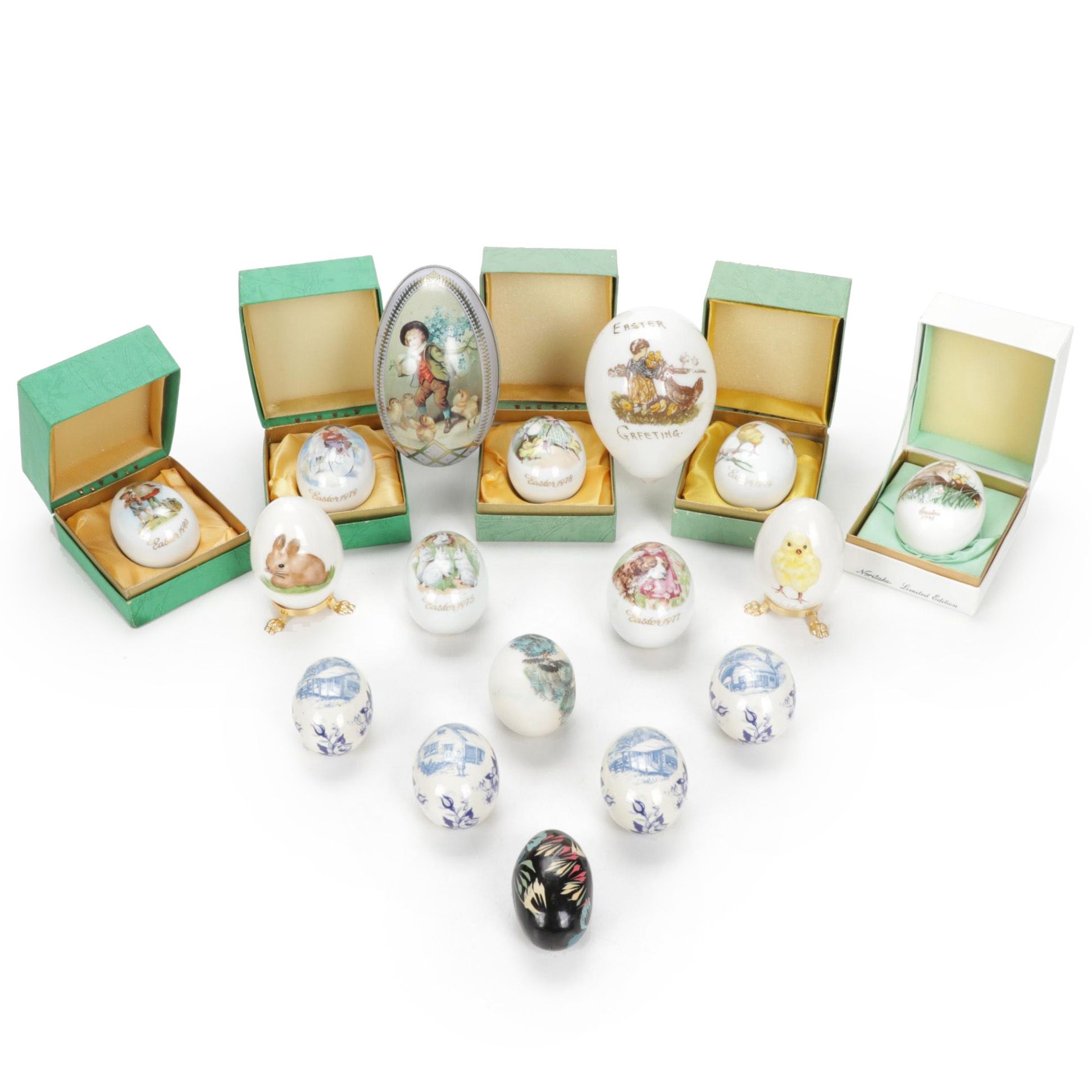 Noritake, Goebel and Other Bone China and Alabaster Easter Eggs, Late 20th C.