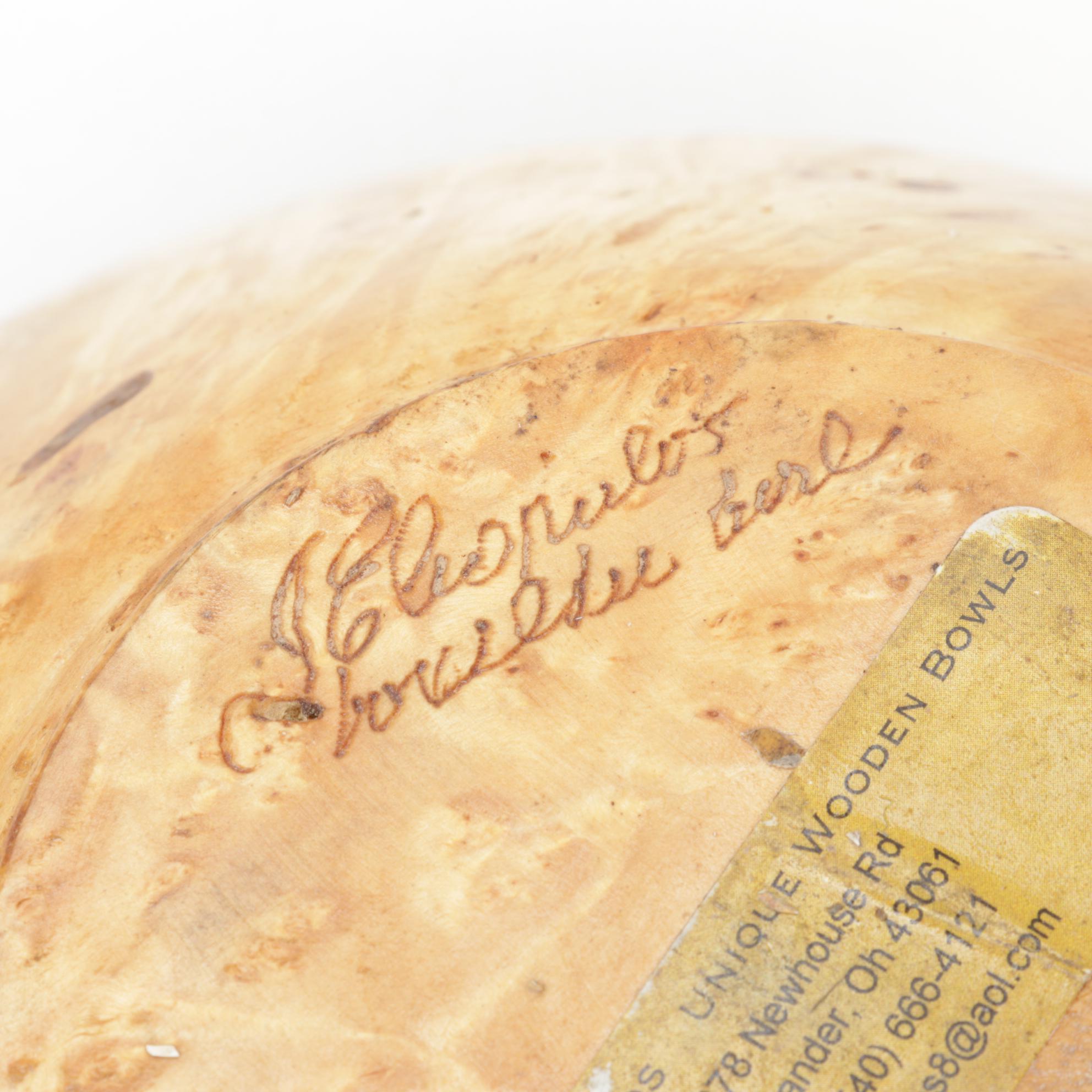 Jim Eliopulos Turned Live Edge Box Elder Burl Wood Bowl with Turquoise Inlay