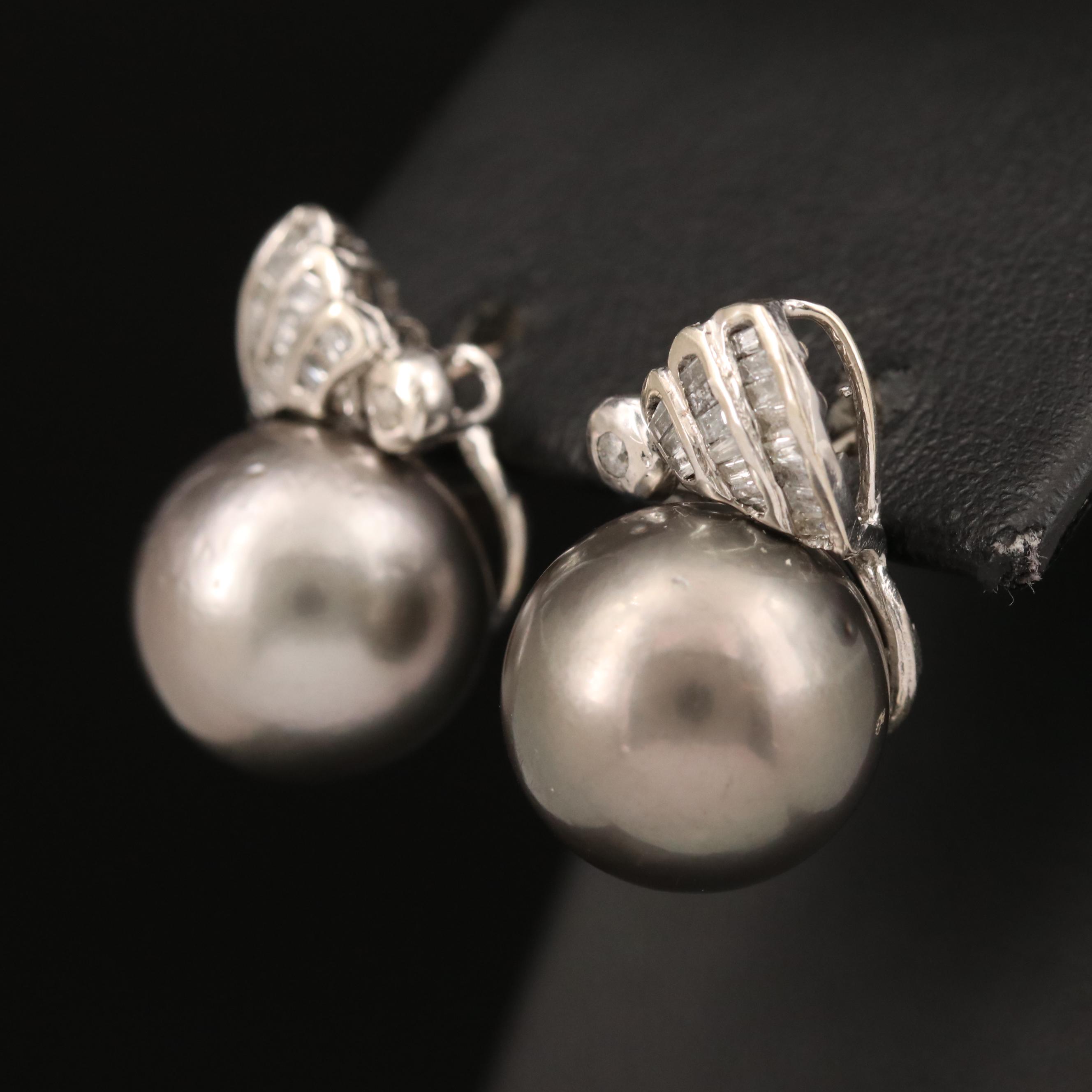 14K Diamond and Pearl Stud Earrings