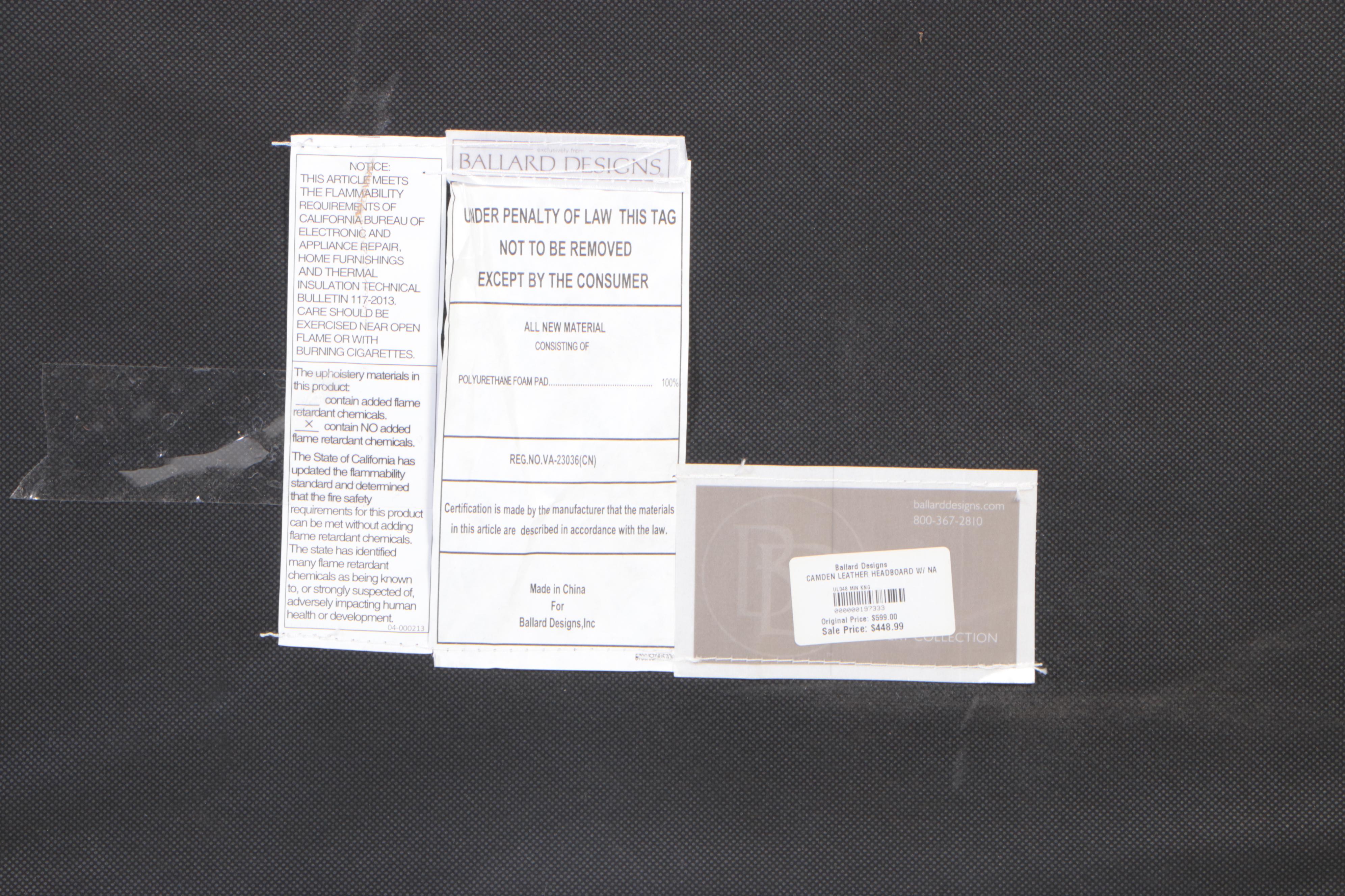 Ballard Designs "Camden" Leather Upholstered King Size Headboard