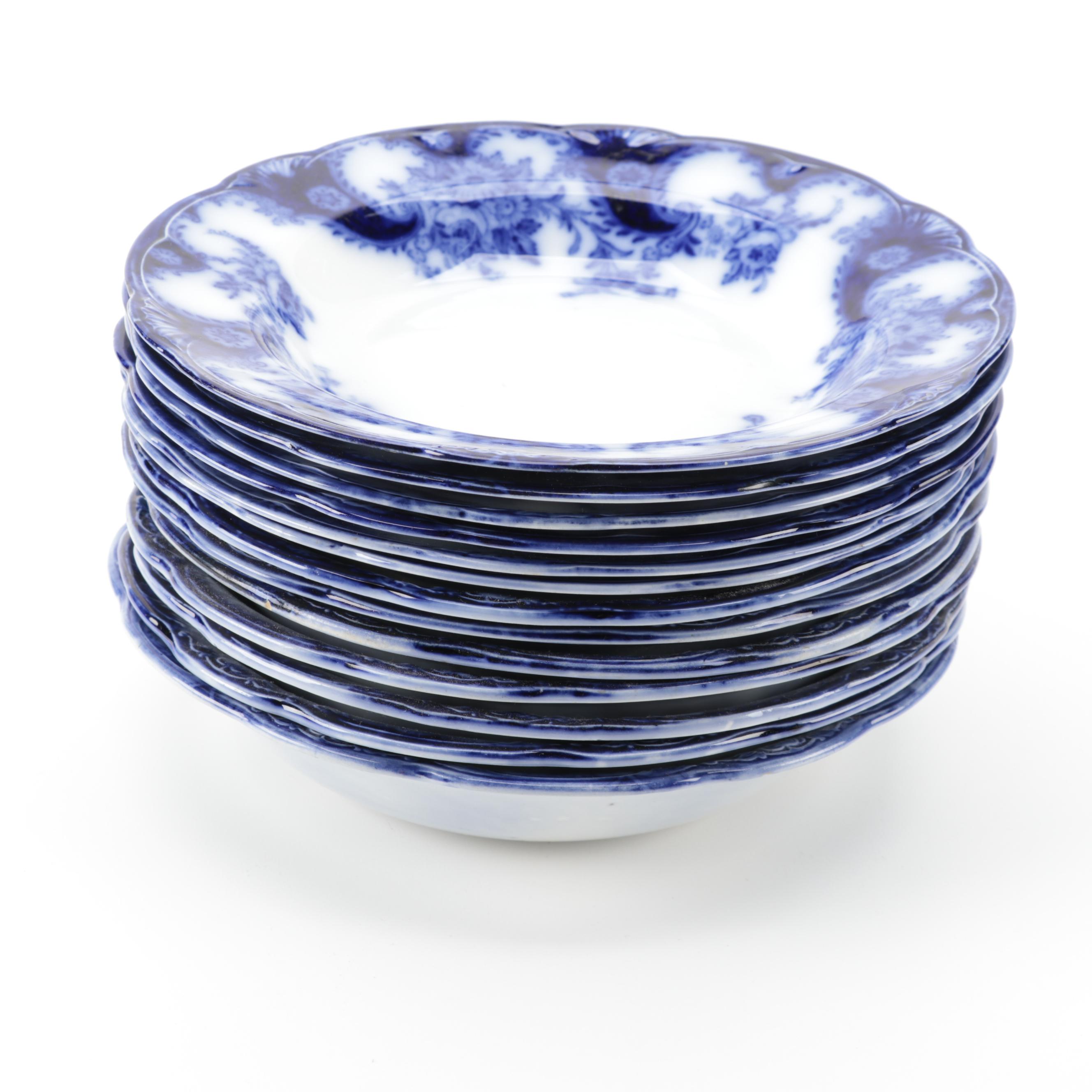 New Wharf Pottery Co. "Lois" Flow Blue Ironstone Dinnerware, Late 19th Century