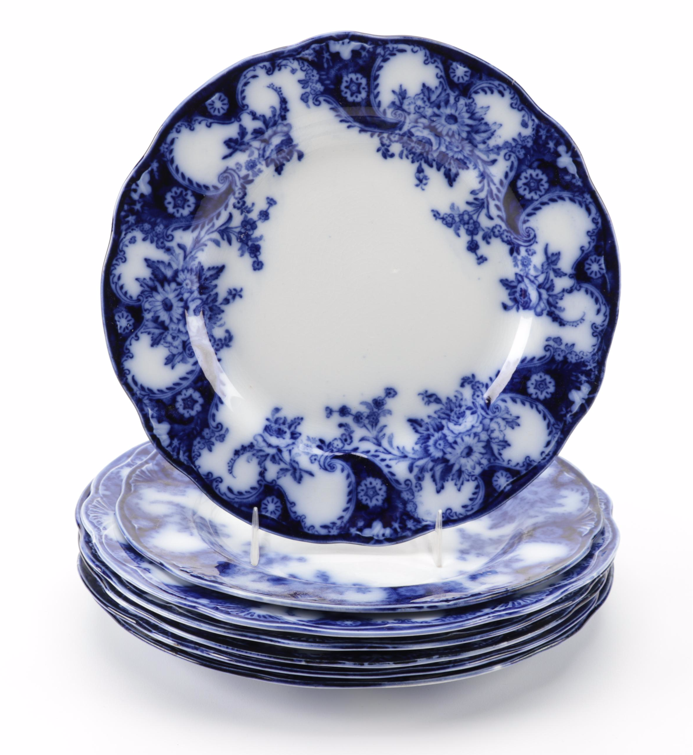 New Wharf Pottery Co. "Lois" Flow Blue Ironstone Dinnerware, Late 19th Century