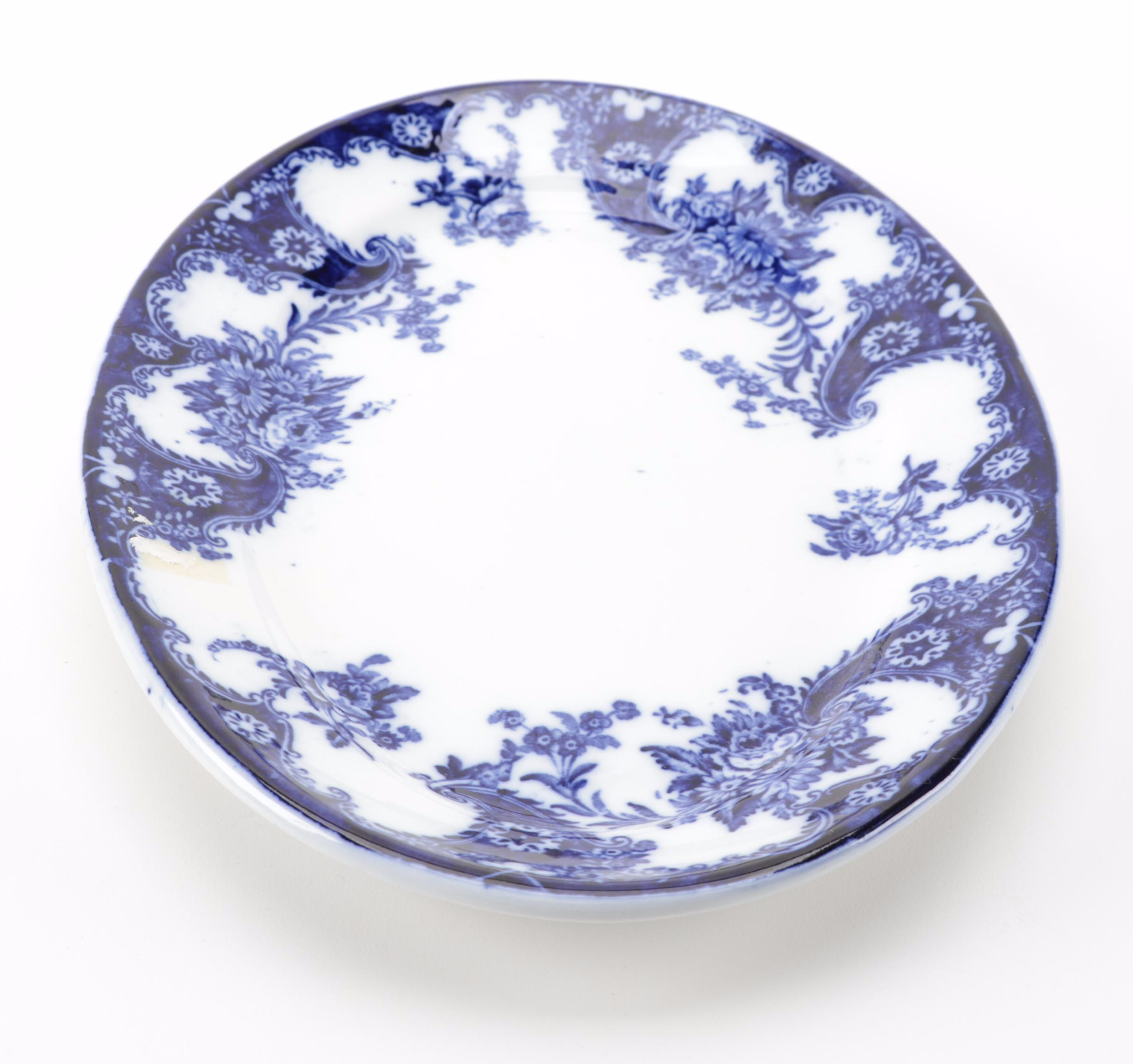 New Wharf Pottery Co. "Lois" Flow Blue Ironstone Dinnerware, Late 19th Century