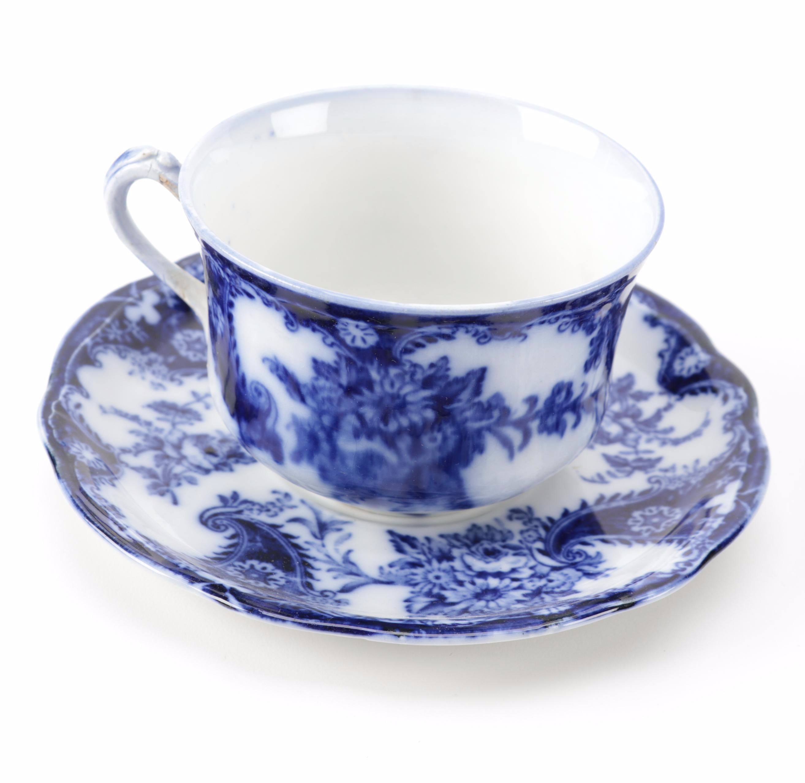 New Wharf Pottery Co. "Lois" Flow Blue Ironstone Dinnerware, Late 19th Century