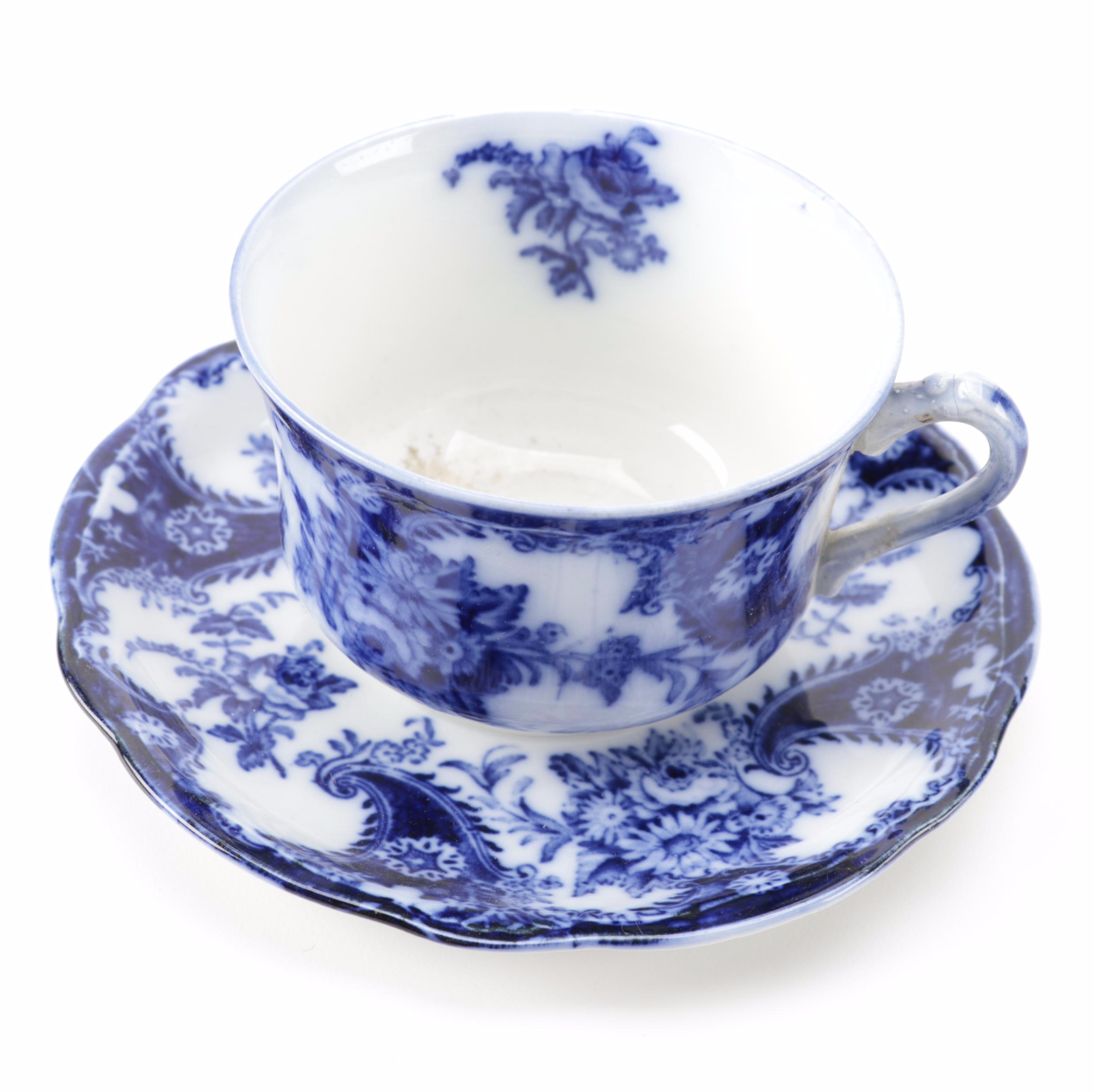 New Wharf Pottery Co. "Lois" Flow Blue Ironstone Dinnerware, Late 19th Century