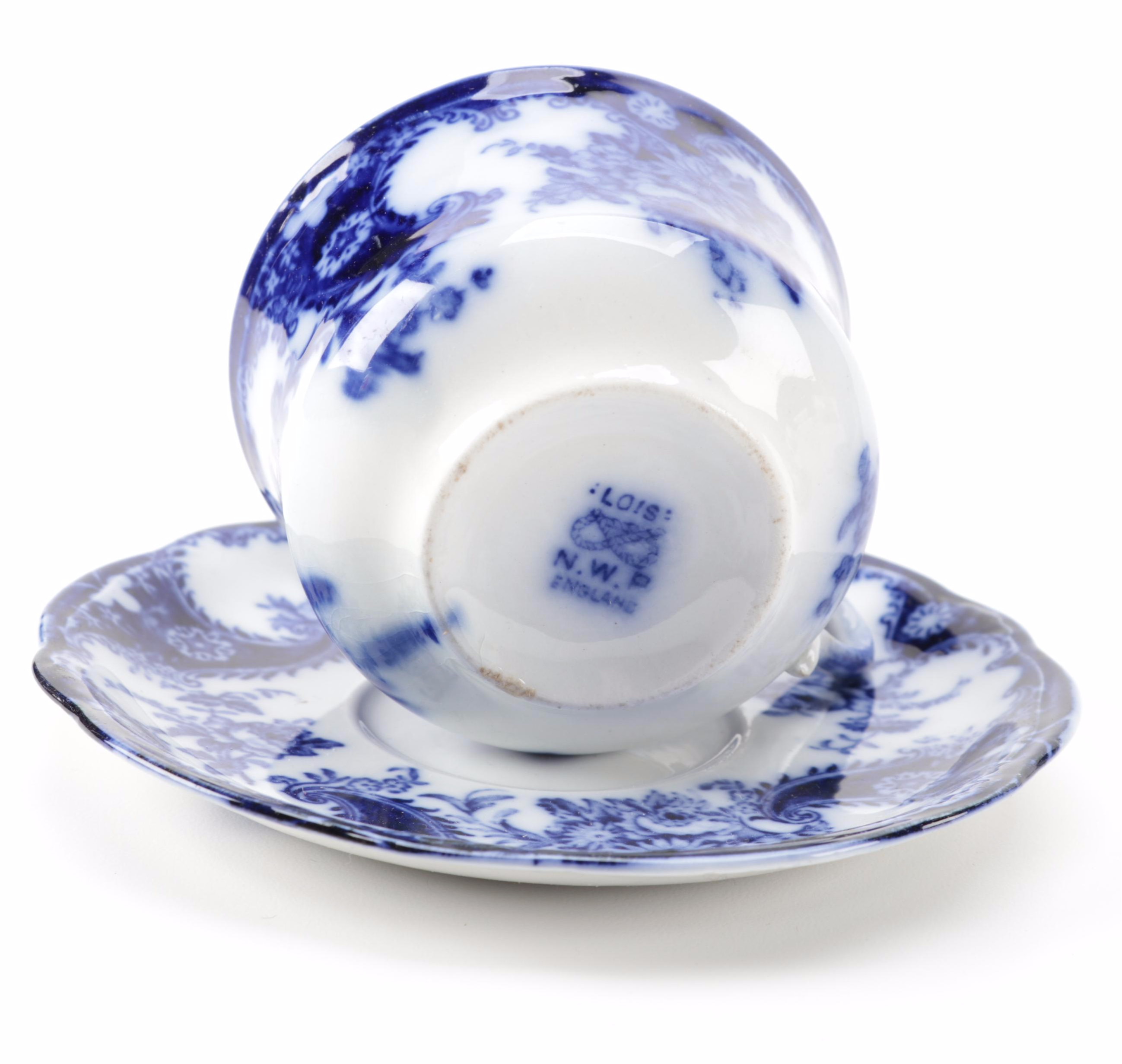 New Wharf Pottery Co. "Lois" Flow Blue Ironstone Dinnerware, Late 19th Century