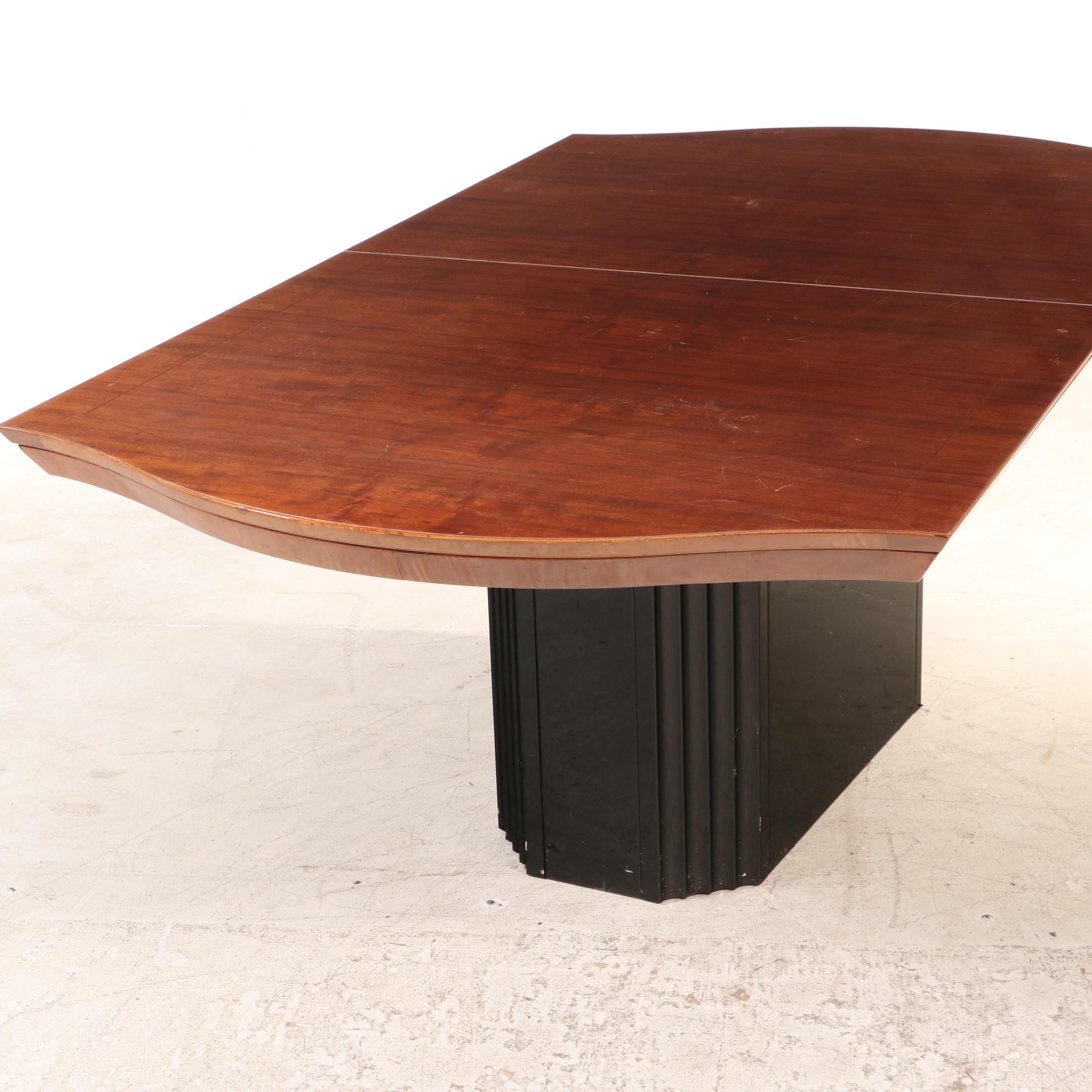 Henredon "Elan Collection" Koa Wood and Black-Lacquered Pedestal Dining Table