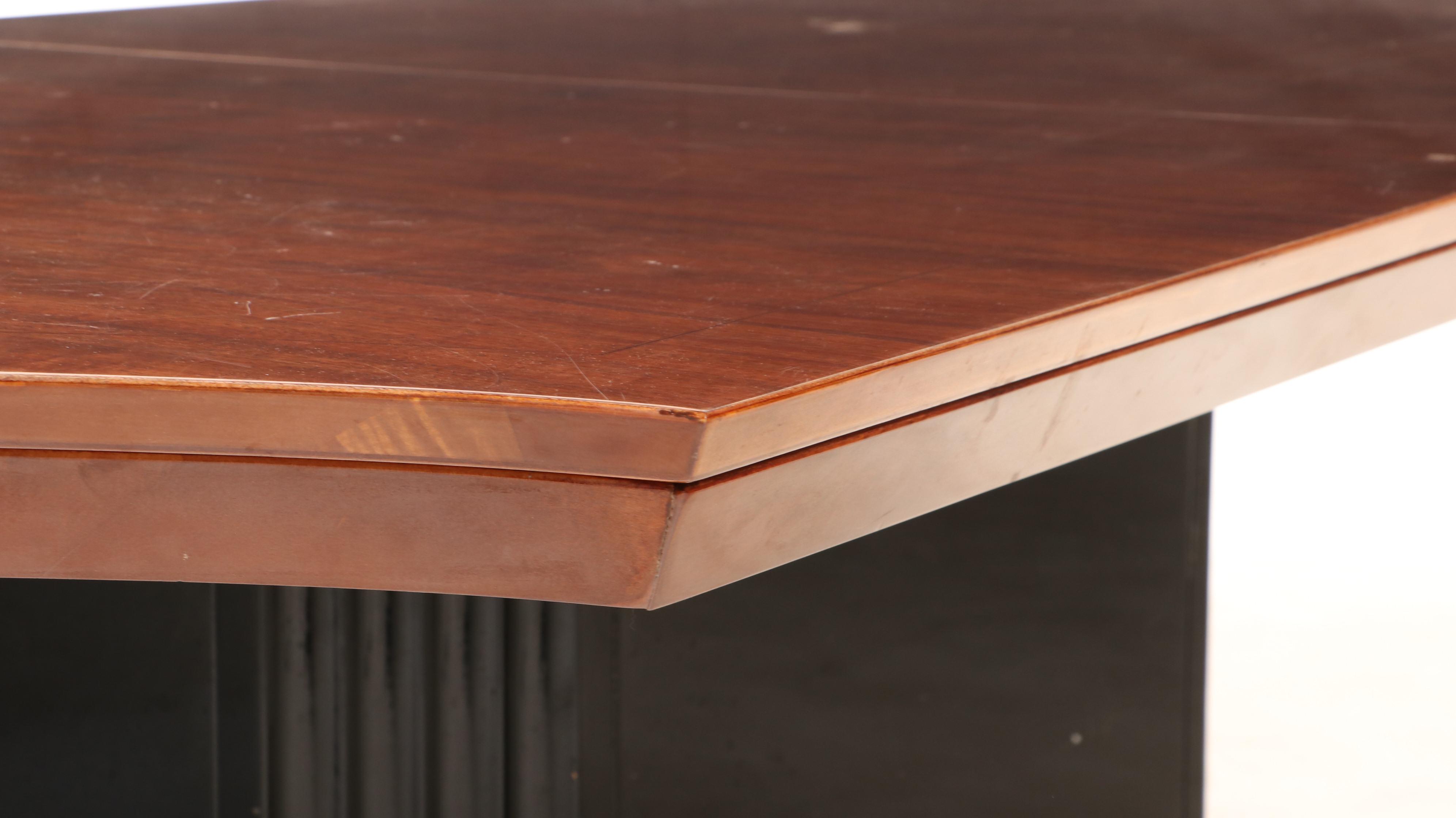 Henredon "Elan Collection" Koa Wood and Black-Lacquered Pedestal Dining Table