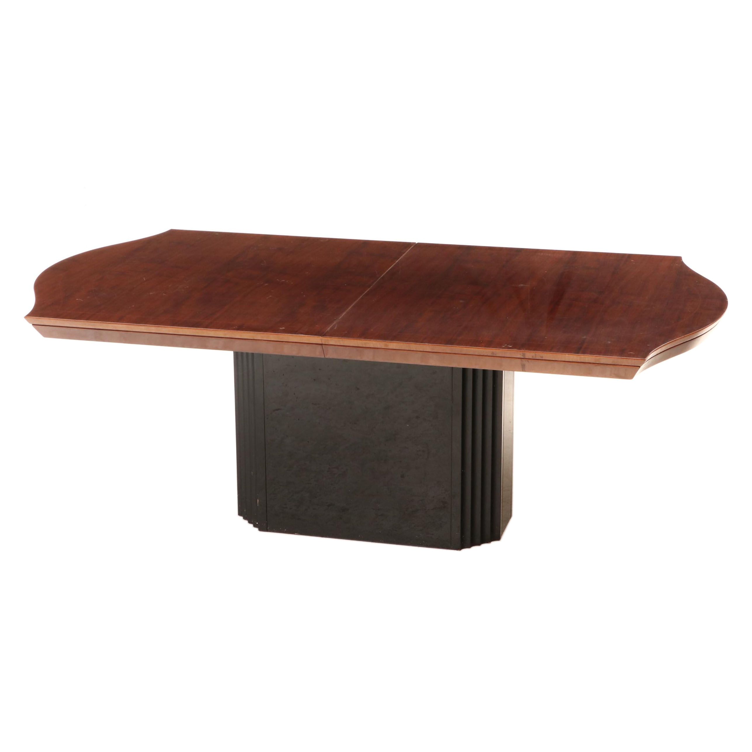 Henredon "Elan Collection" Koa Wood and Black-Lacquered Pedestal Dining Table