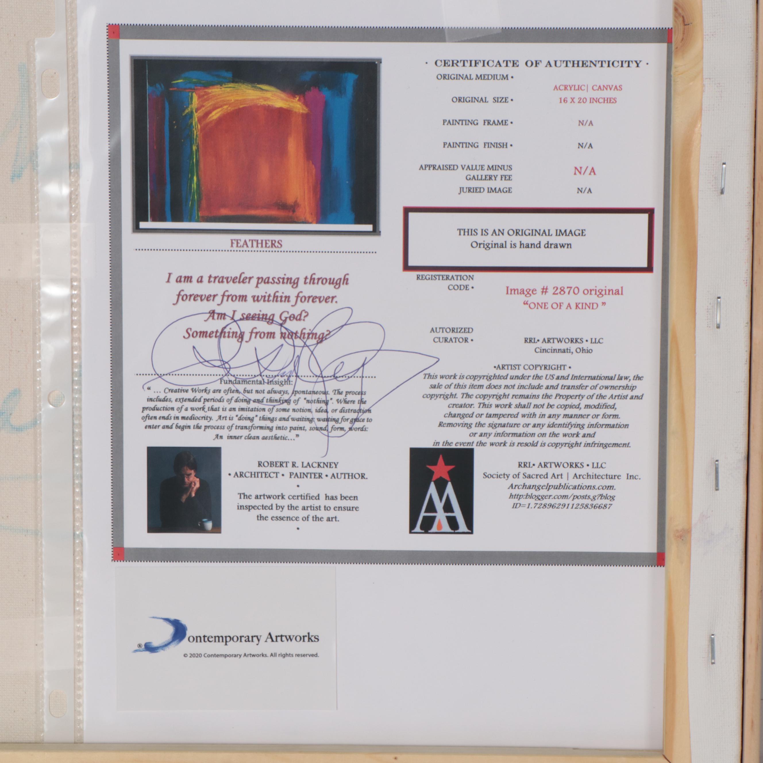 Robert Lackney Acrylic Painting "Feathers," 21st Century