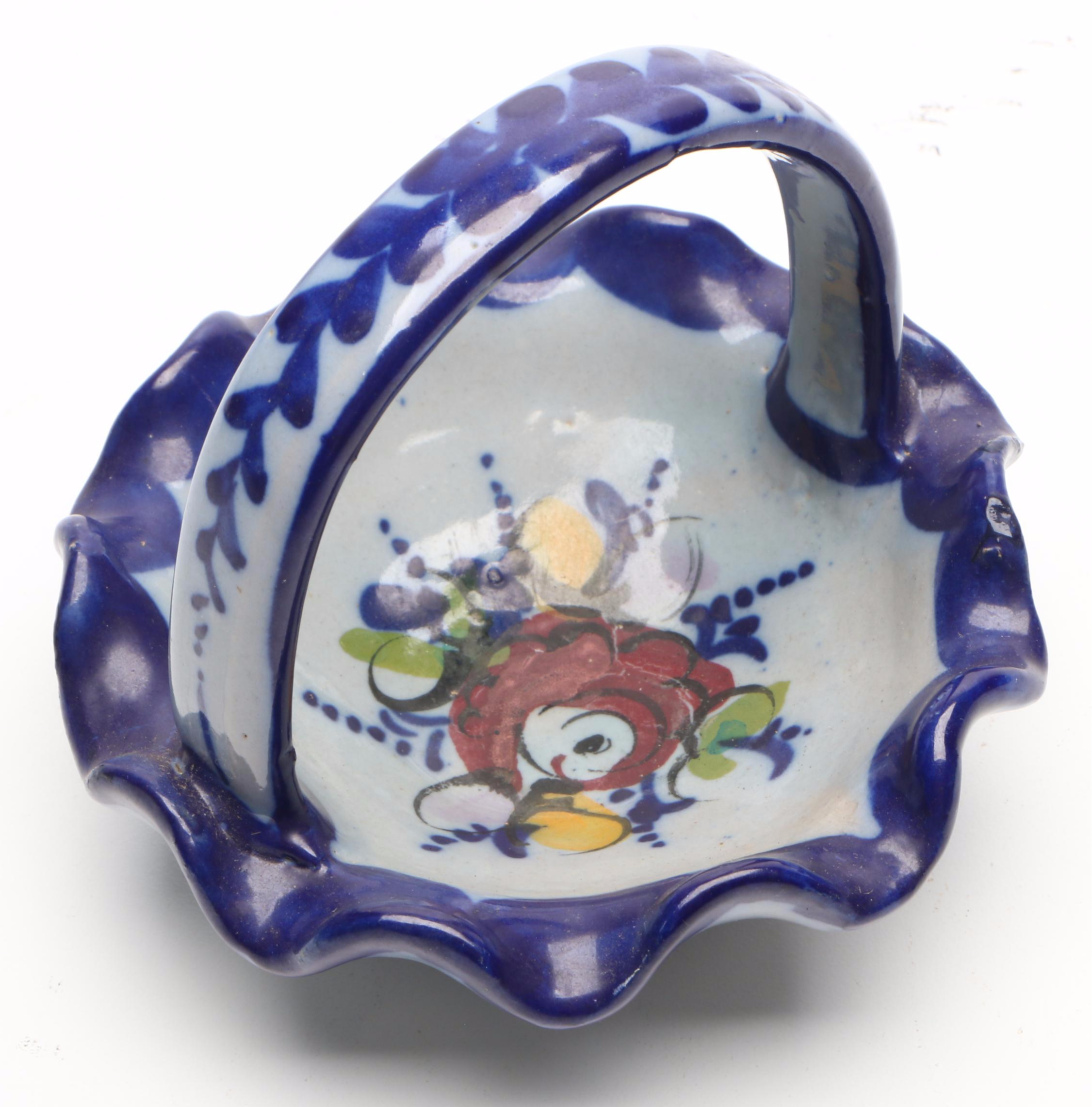 Alcoraca Portugese Hand-Painted Pitcher and Hand-Painted Basket